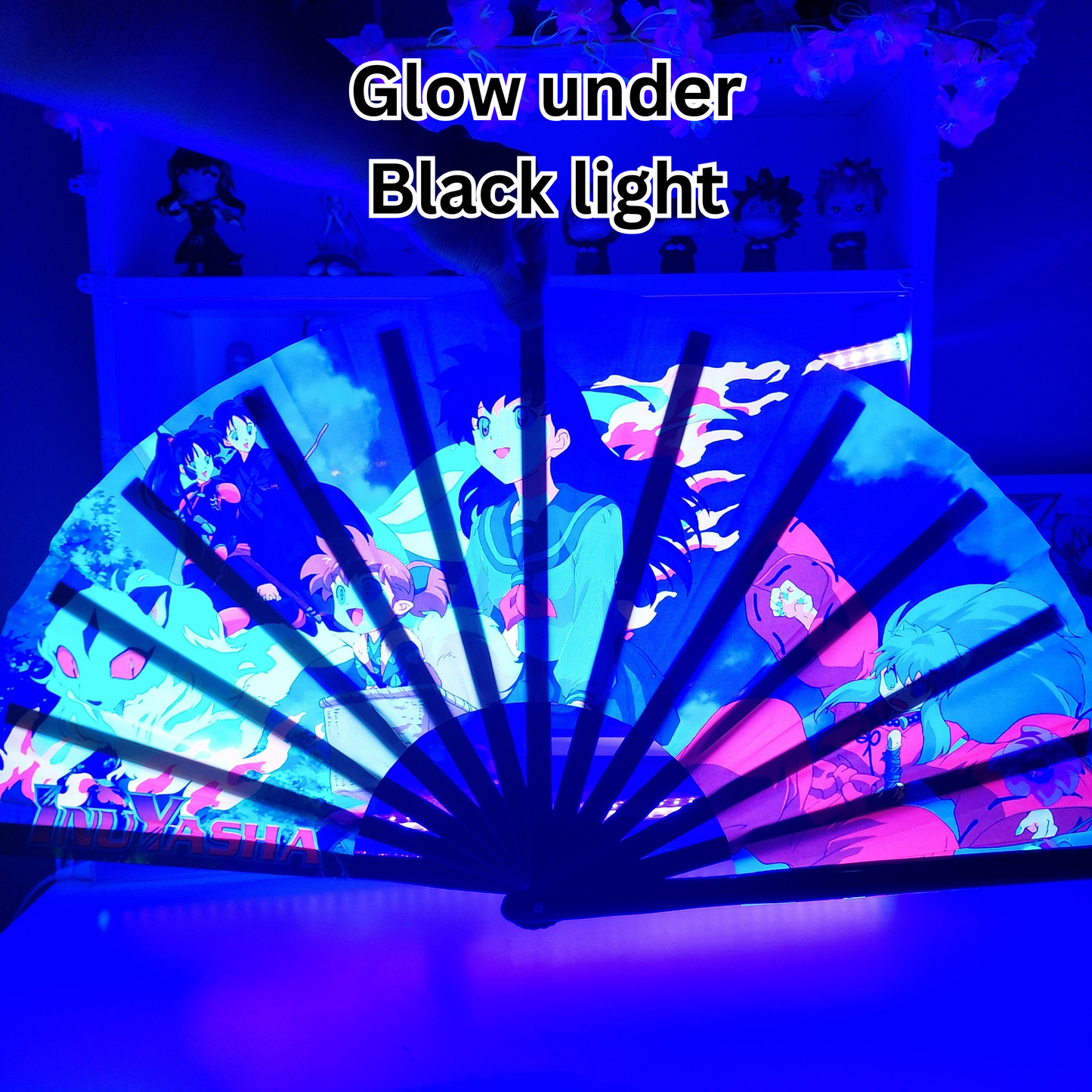 Inuyasha Anime Clack Fan, Anime Rave Clack Fan, Anime Party Clack Fan, Club fan, UV glow fan, Snap fan, festival fan, 13 inch Fan