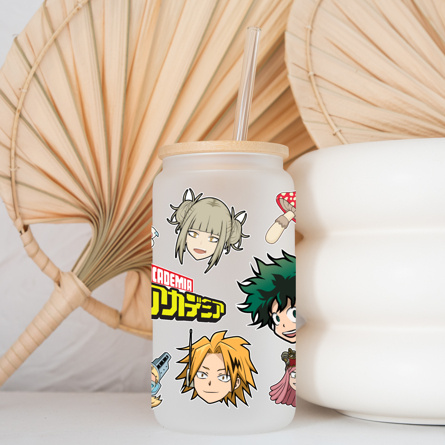 My Hero Academia Anime 16oz Beer Can Glass with Straw and Lid