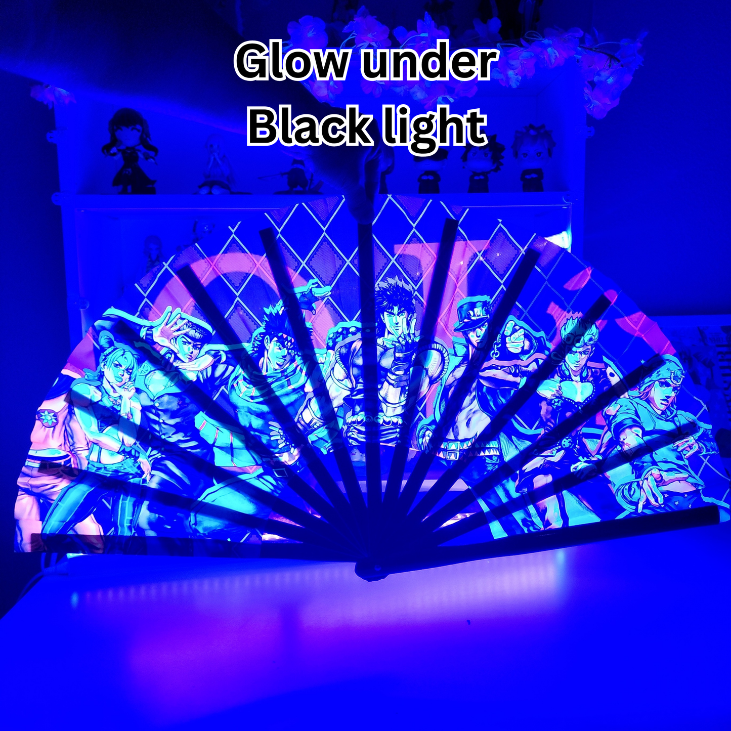 JoJo  Anime Clack Fan, Anime Rave Clack Fan, Anime Party Clack Fan, Club fan, UV glow fan, Snap fan, festival fan, 13 inch Fan