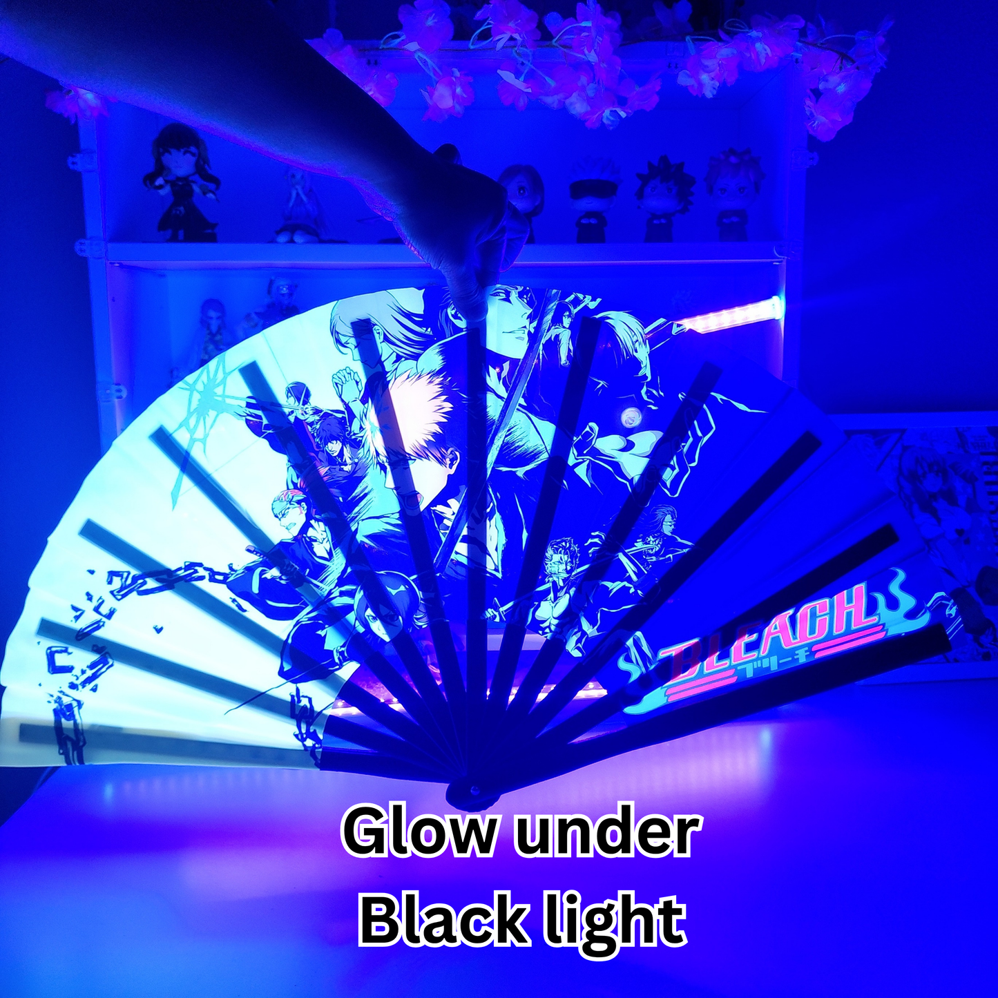 Bleach Anime Clack Fan, Anime Rave Clack Fan, Anime Party Clack Fan, Club fan, UV glow fan, Snap fan, festival fan, 13 inch Fan