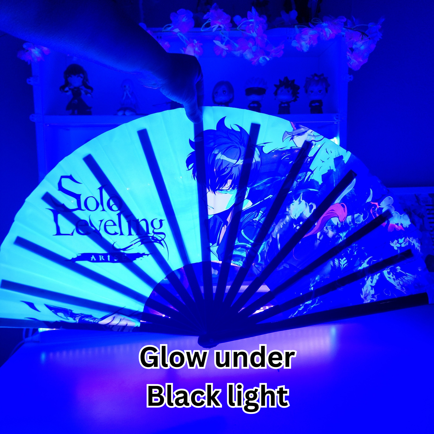 Solo Leveling Anime Clack Fan, Anime Rave Clack Fan, Anime Party Clack Fan, Club fan, UV glow fan, Snap fan, festival fan, 13 inch Fan