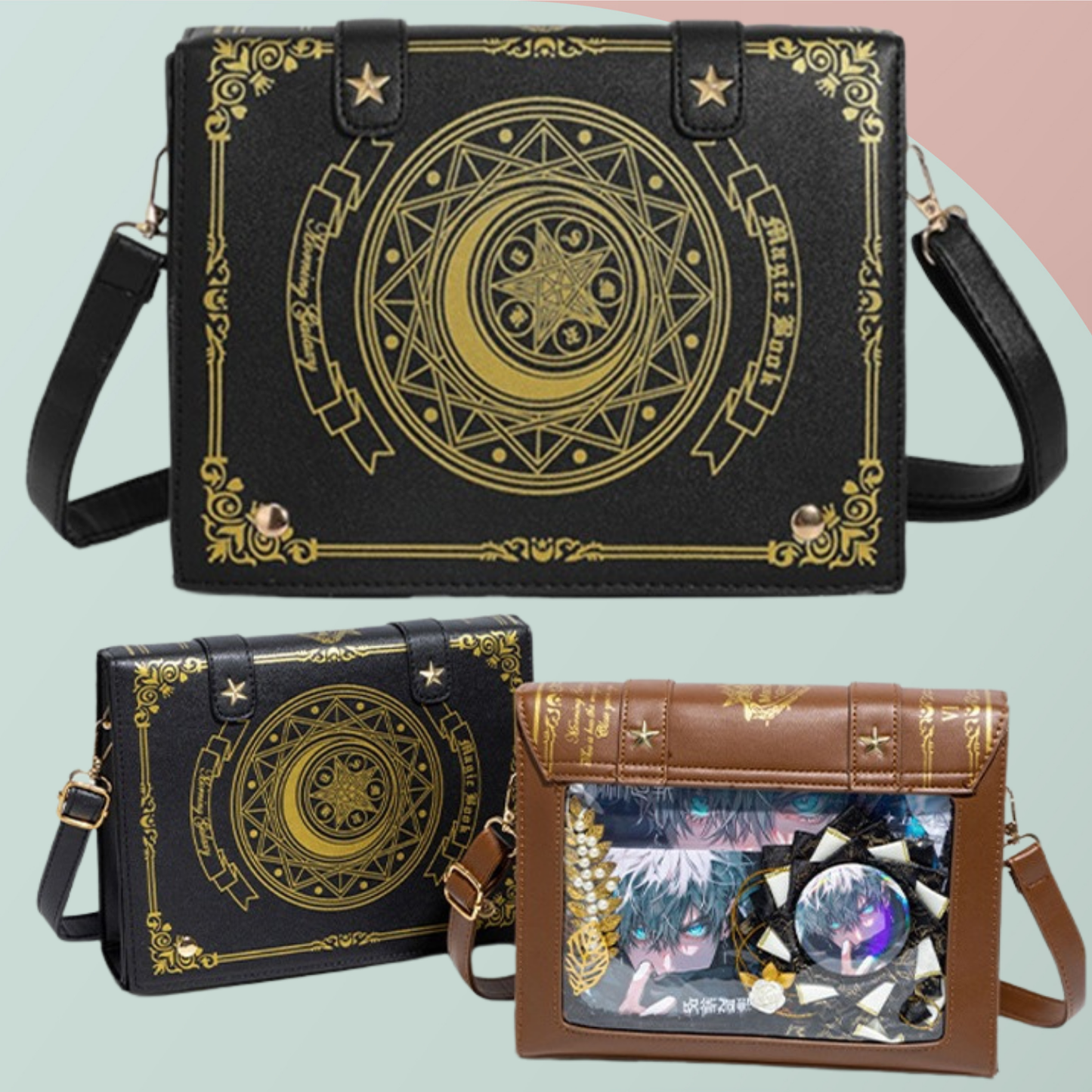 Spell Book ITA Bag, Moon Magic Book ITA Bag, PIN bag, Cross Double Shoulder Bags, Girl Backpack, Leather Flap Bag, Schoolbag, Women Handbag