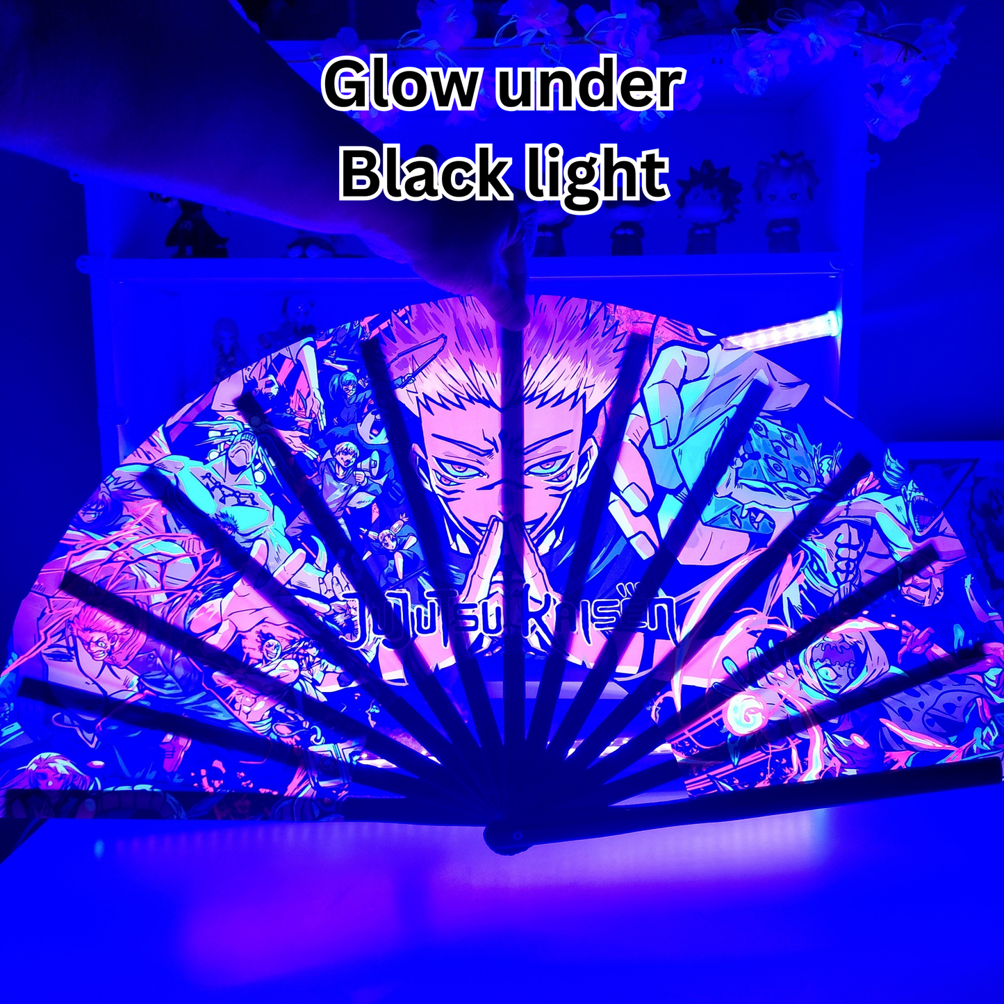JJK Anime Clack Fan, Anime Rave Clack Fan, Anime Party Clack Fan, Club fan, UV glow fan, Snap fan, festival fan, 13 inch Fan