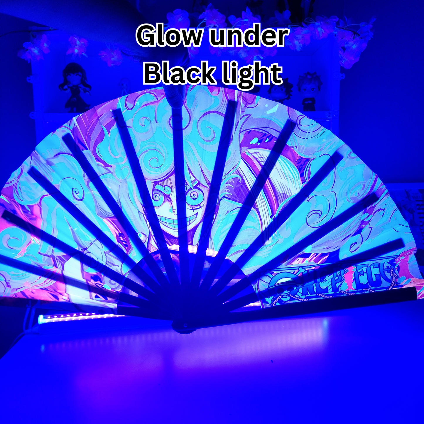One Piece Anime Clack Fan, Anime Rave Clack Fan, Anime Party Clack Fan, Club fan, UV glow fan, Snap fan, festival fan, 13 inch Fan