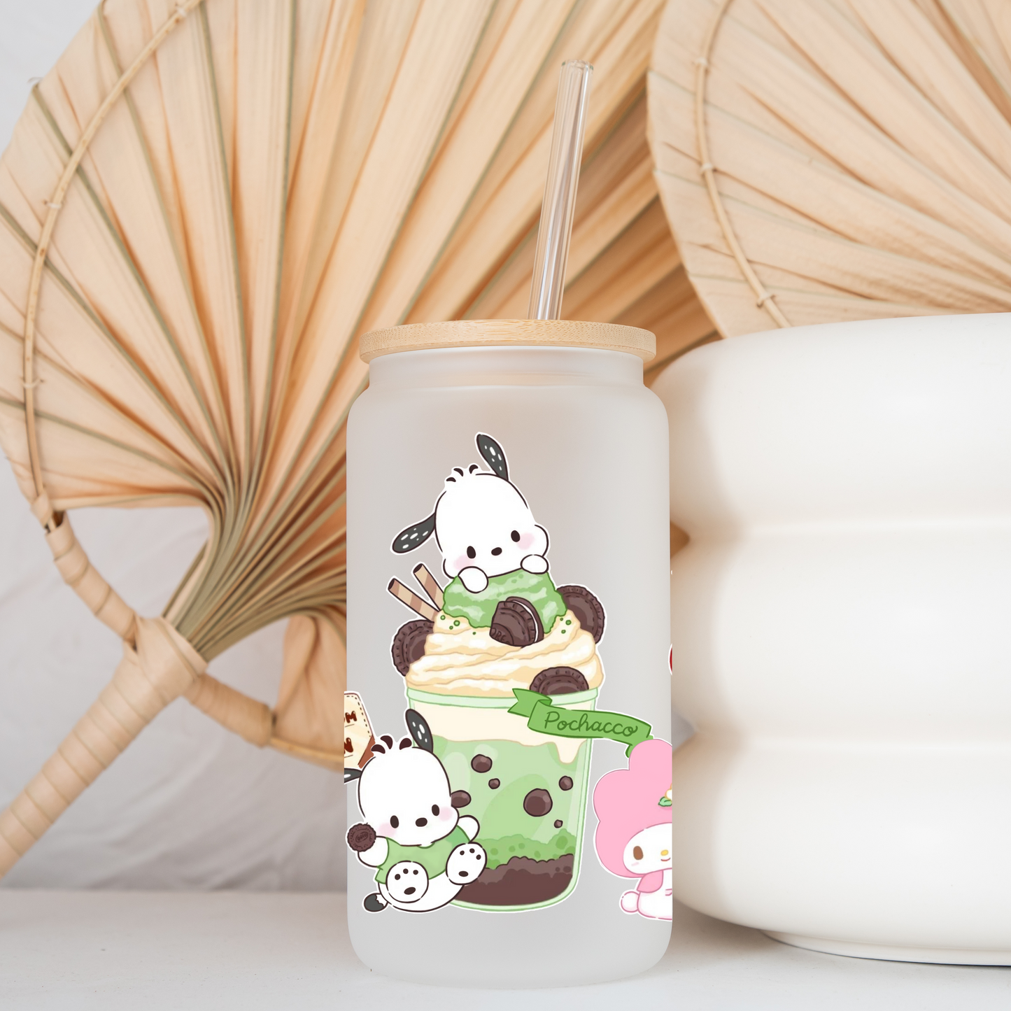 Sanrio Ice cream cup Anime 16oz Beer Can Glass with Straw and Lid