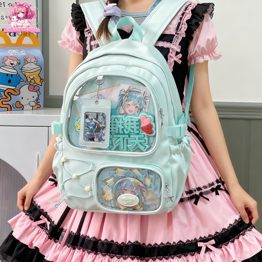 Large ita backpack with 2 clear window, ITA Backpack,enamel pin display bag,anime convention bag, clear window ita backpack, school backpack
