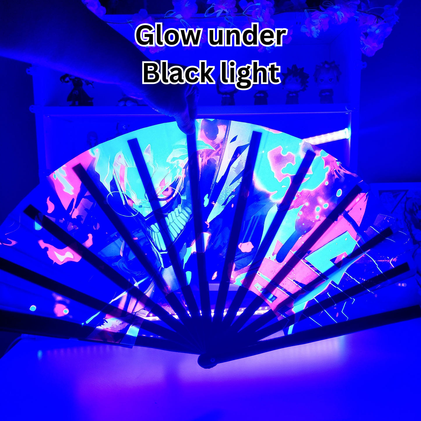 Okarun Anime Clack Fan, Anime Rave Clack Fan, Anime Party Clack Fan, Club fan, UV glow fan, Snap fan, festival fan, 13 inch Fan