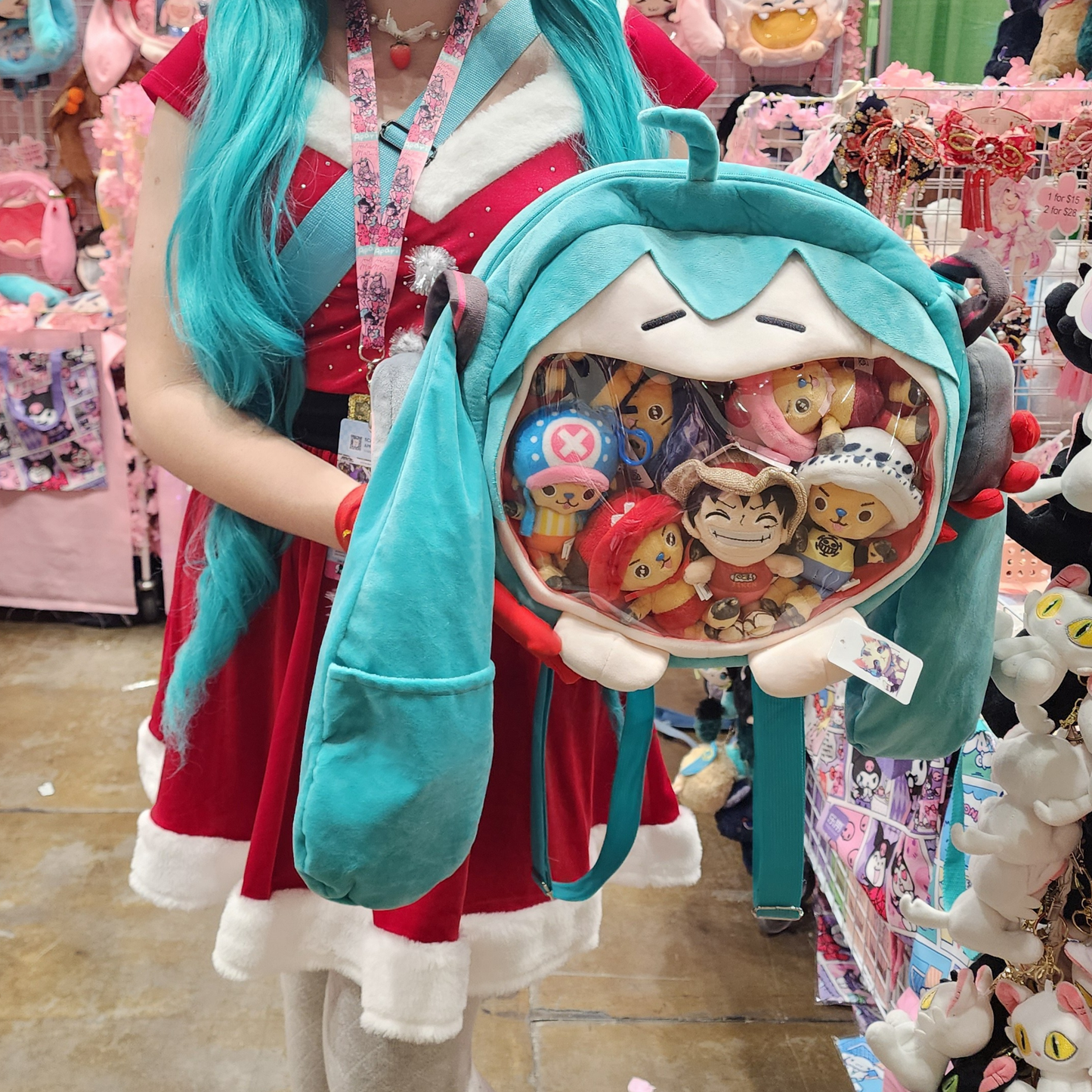 Large Hatsune Miku Face Plush ITA Backpack, Adjustable Strap Bag, convertible cross body & backpack ita bag Kawaii Anime Backpack