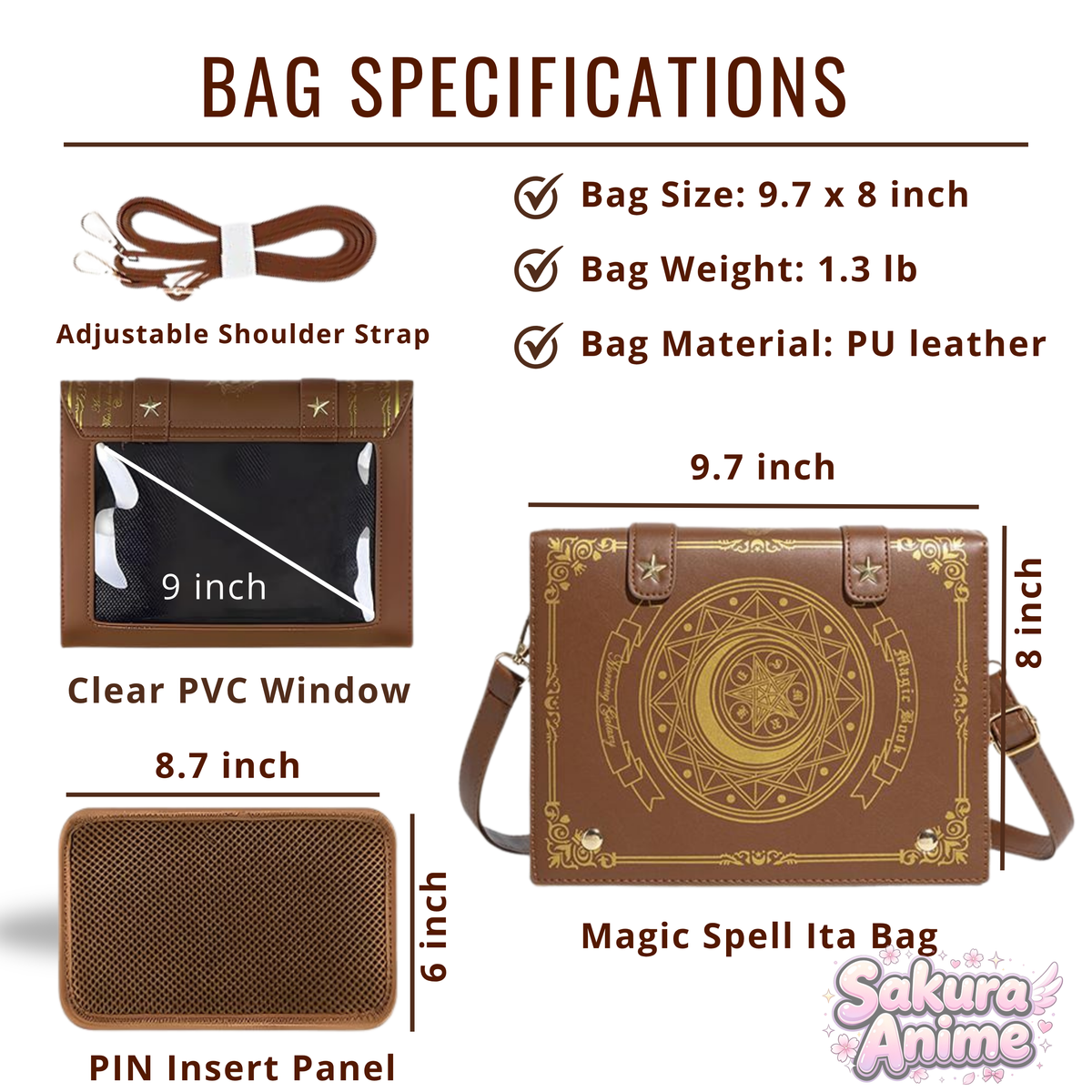 Spell book ita bag, anime ita bag, kawaii display bag, enamel pin ita bag, witchy ita bag, fantasy cosplay bag, kawaii ita crossbody