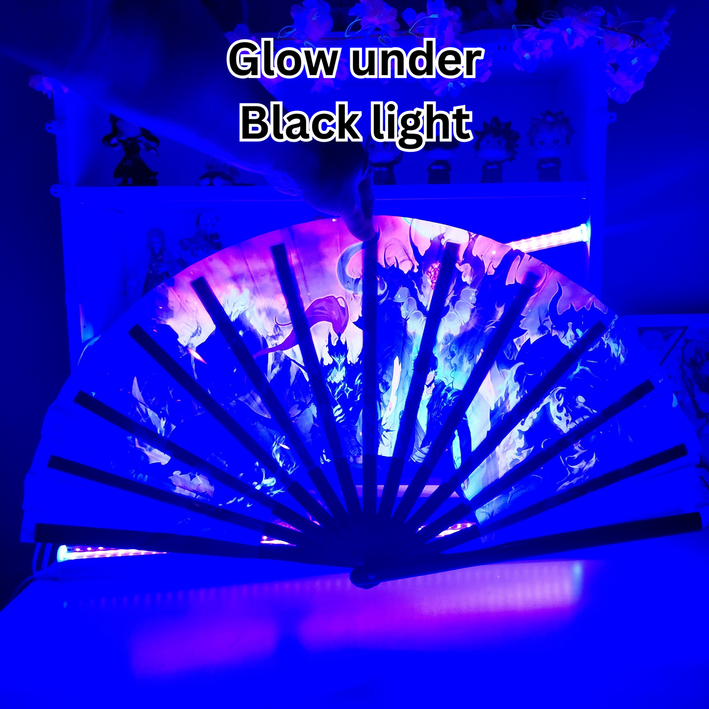 Solo Leveling Anime Clack Fan, Anime Rave Clack Fan, Anime Party Clack Fan, Club fan, UV glow fan, Snap fan, festival fan, 13 inch Fan