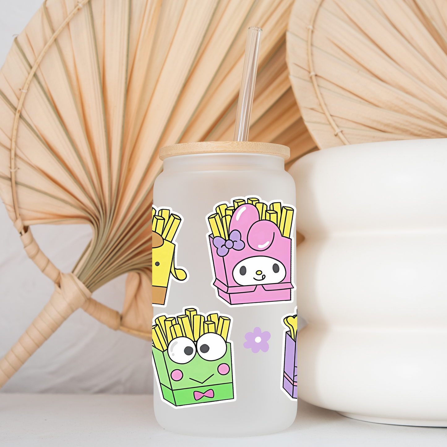 Sanrio-Sanrio Fries Anime 16oz Beer Can Glass with Straw and Lid