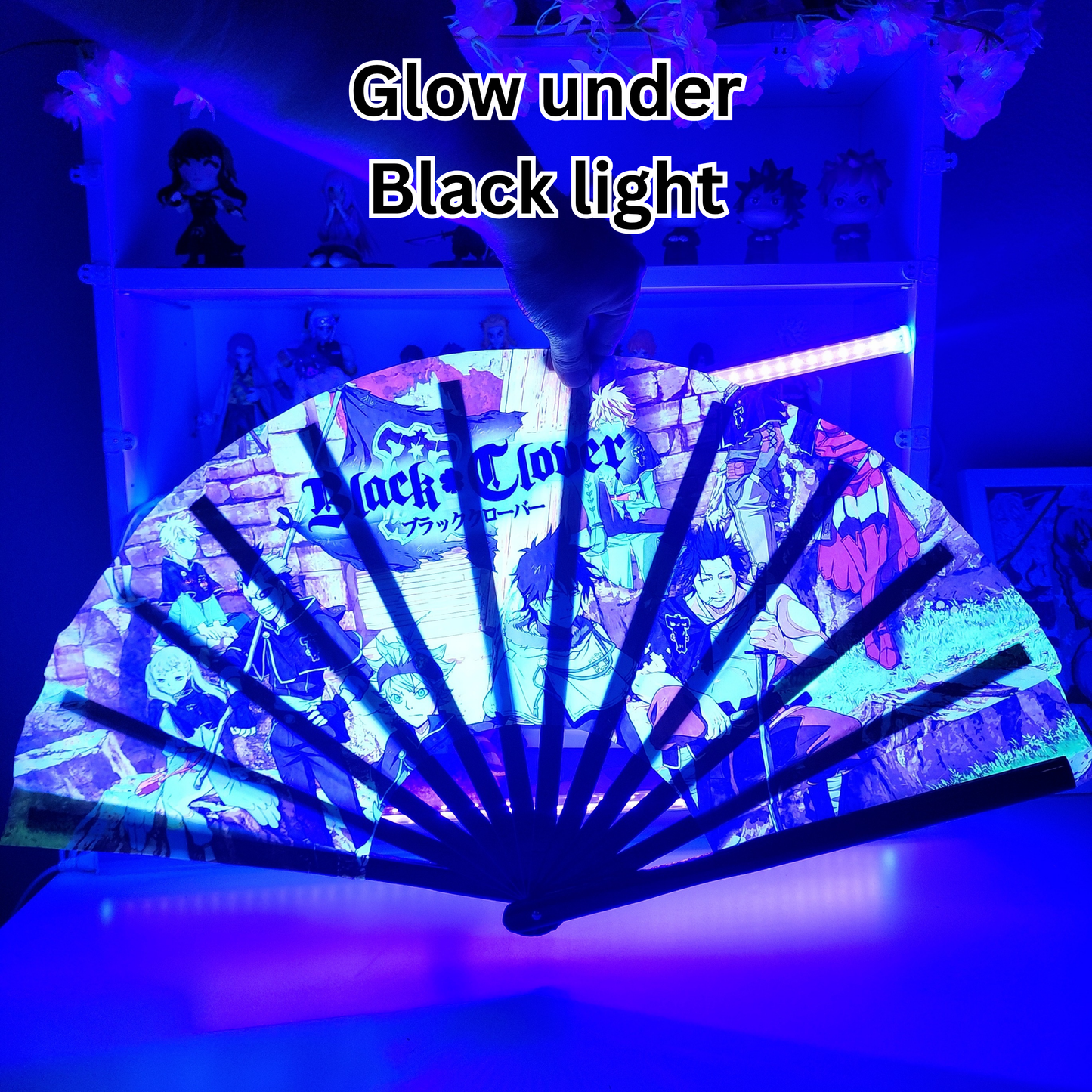 Black Clover Anime Clack Fan, Anime Rave Clack Fan, Anime Party Clack Fan, Club fan, UV glow fan, Snap fan, festival fan, 13 inch Fan