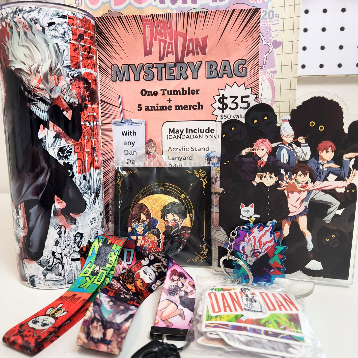 Blind Date with Dan Da Dan Mystery Box – 20oz Tumbler + 5 Surprise Dan Da Dan Merch Items