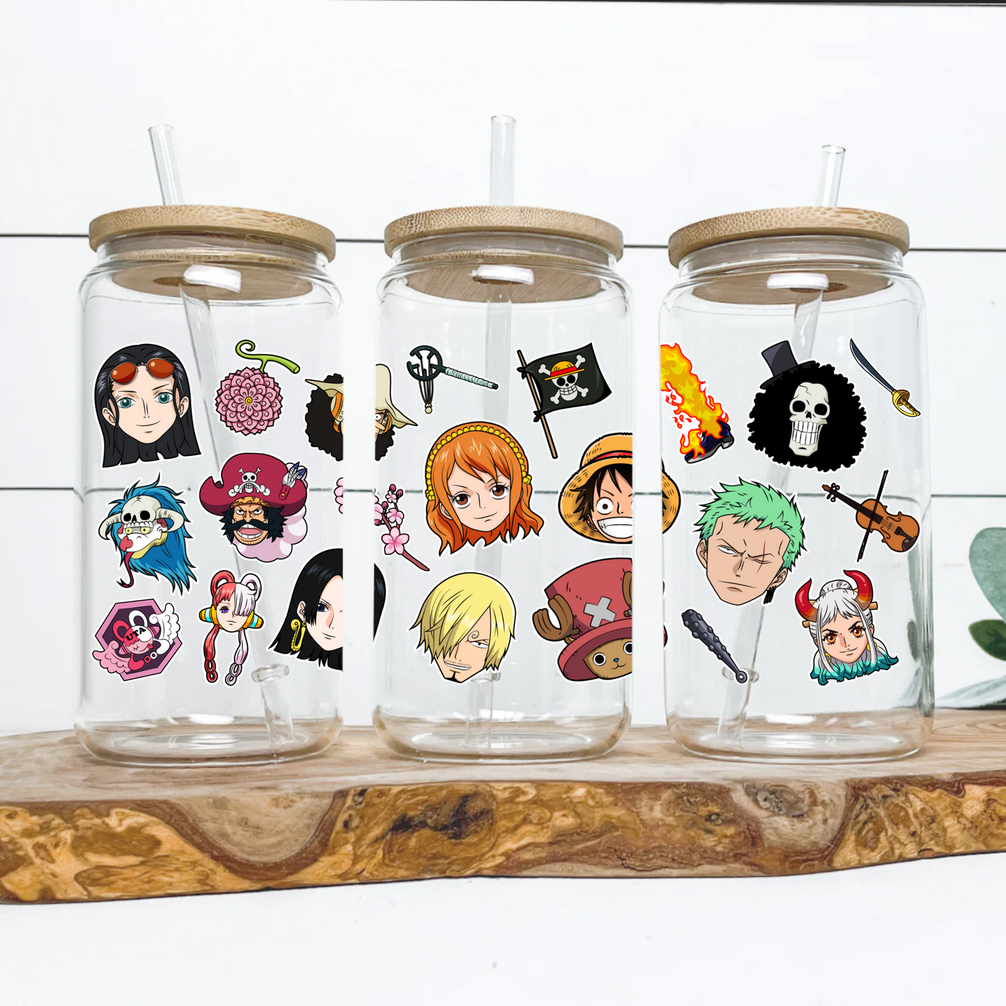 One Piece Anime 16oz Beer Can Glass with Straw and Lid