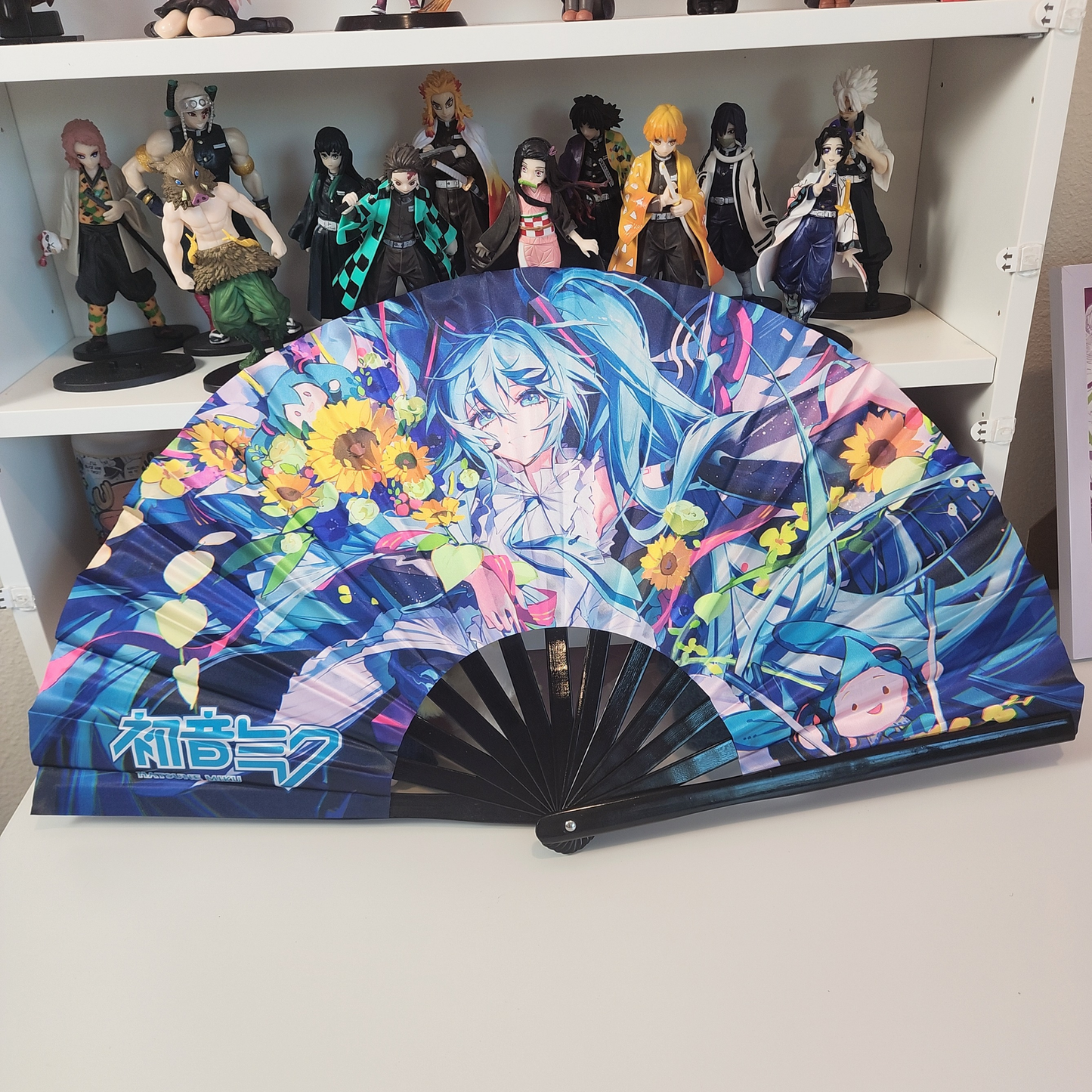 Hatsune Miku Anime Clack Fan, Anime Rave Clack Fan, Anime Party Clack Fan, Club fan, UV glow fan, Snap fan, festival fan, 13 inch Fan