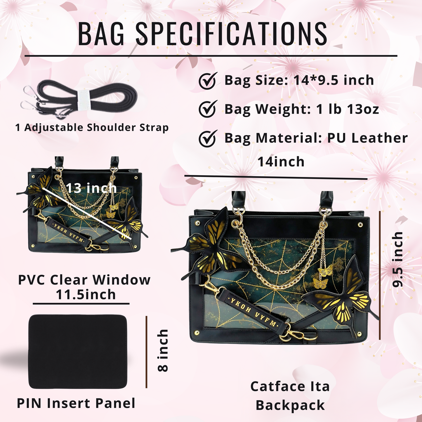 Butterfly  ita bag, anime ita bag, kawaii display bag, enamel pin ita bag, Butterfly ita bag, fantasy cosplay bag, kawaii ita crossbody