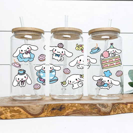 Cinnamoroll Anime 16oz Beer Can Glass with Straw and Lid