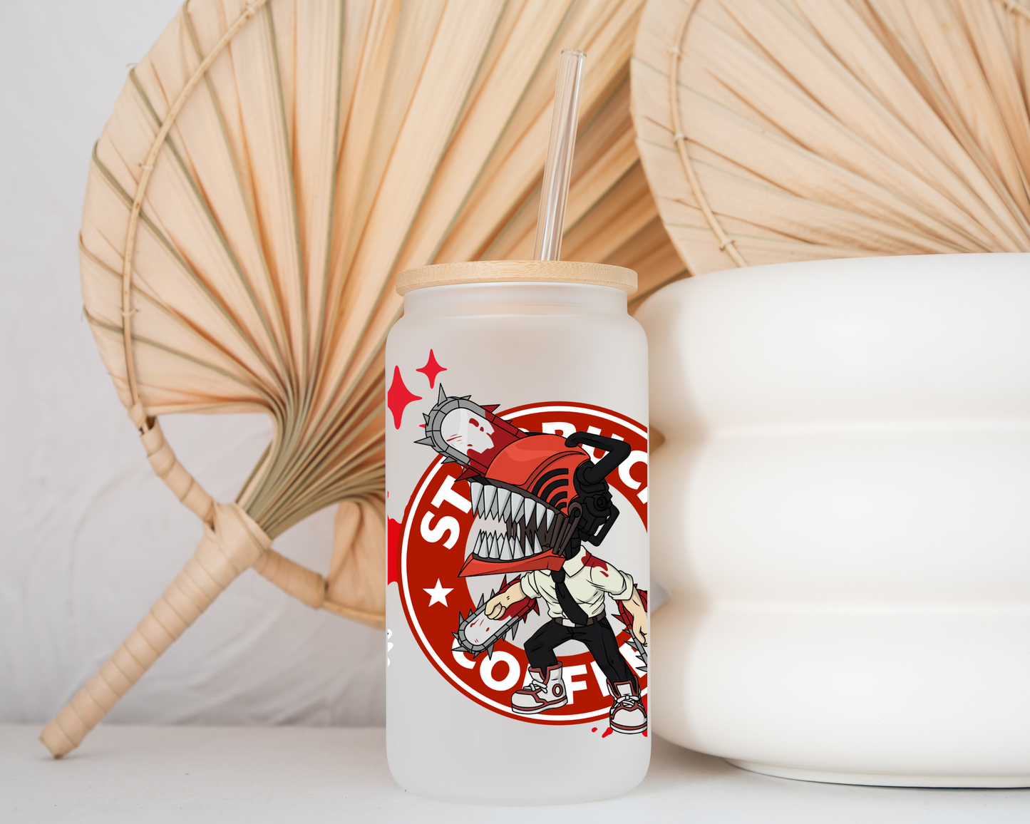 Chainsaw Man-Denji Anime 16oz Beer Can Glass with Straw and Lid