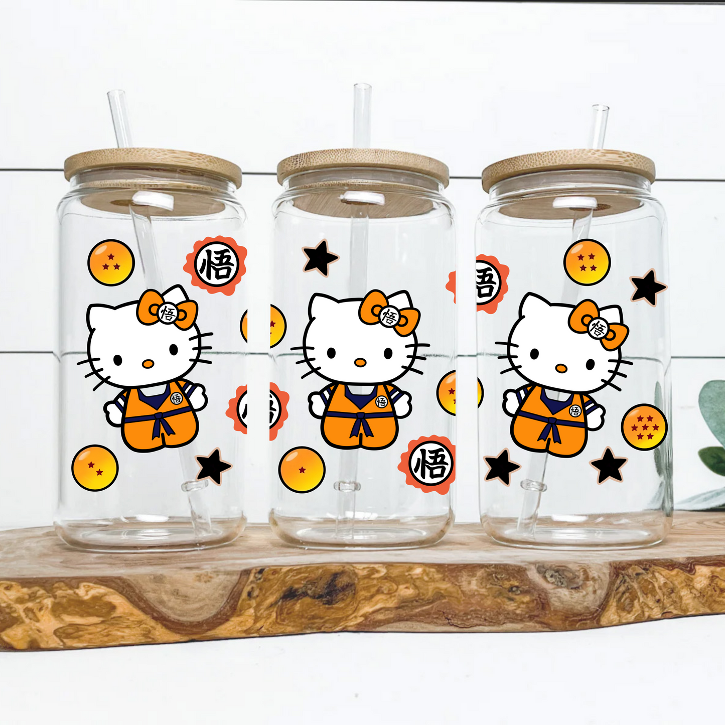 Sanrio-Hello Kitty in dragon ball z Anime 16oz Beer Can Glass with Straw and Lid