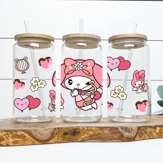 My melody love cupid  Anime 16oz Beer Can Glass with Straw and Lid