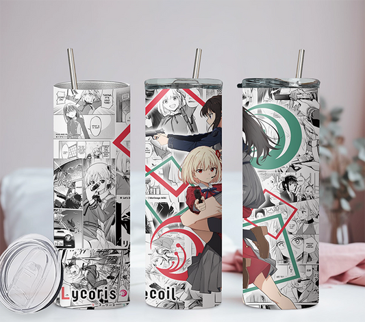 Lycoris Recoil Anime 20oz Tumbler with Straw and Lid