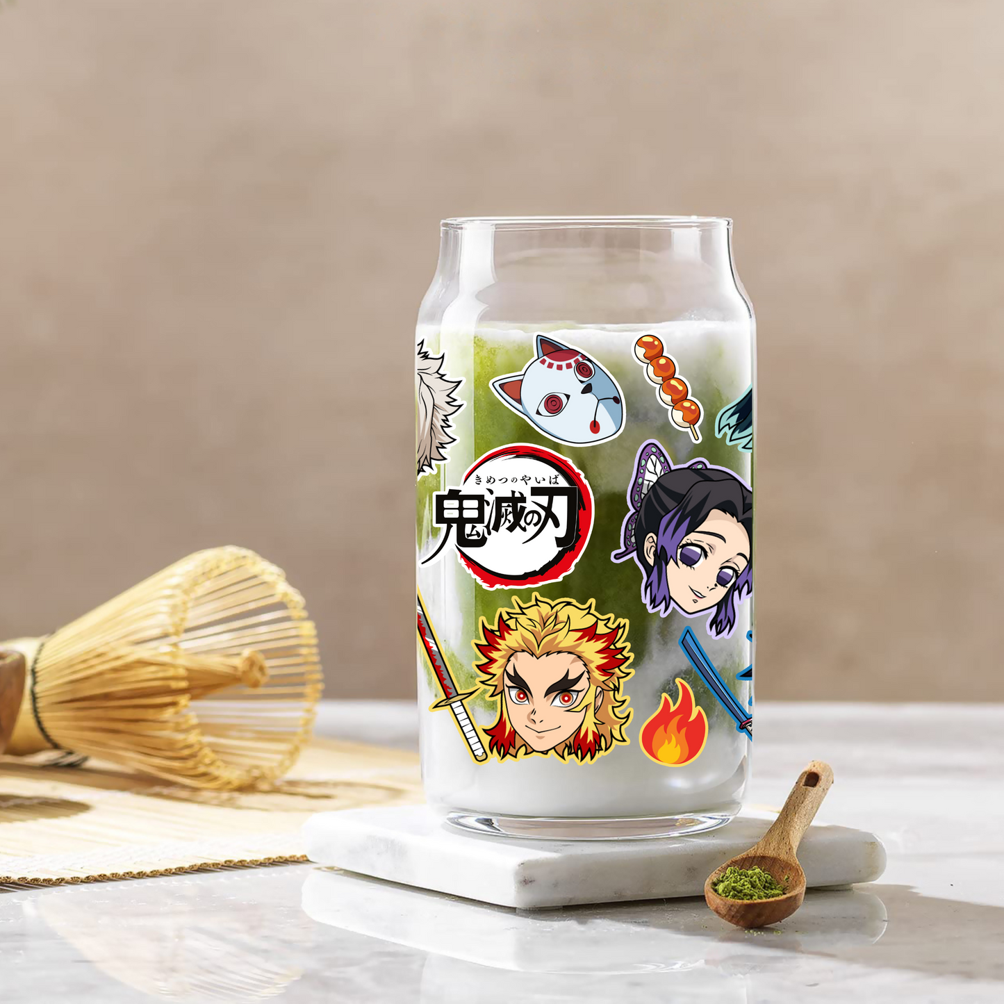 Demon Slayer Anime 16oz Beer Can Glass with Straw and Lid
