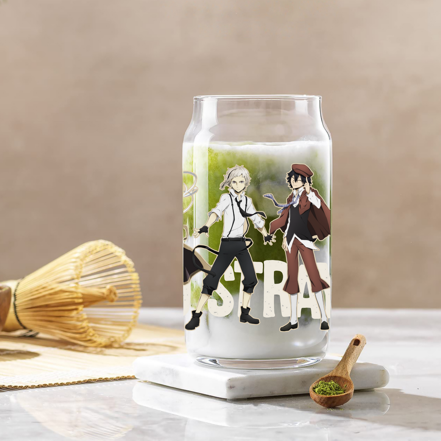 Bungou Stray Dogs Anime 16oz Beer Can Glass with Straw and Lid