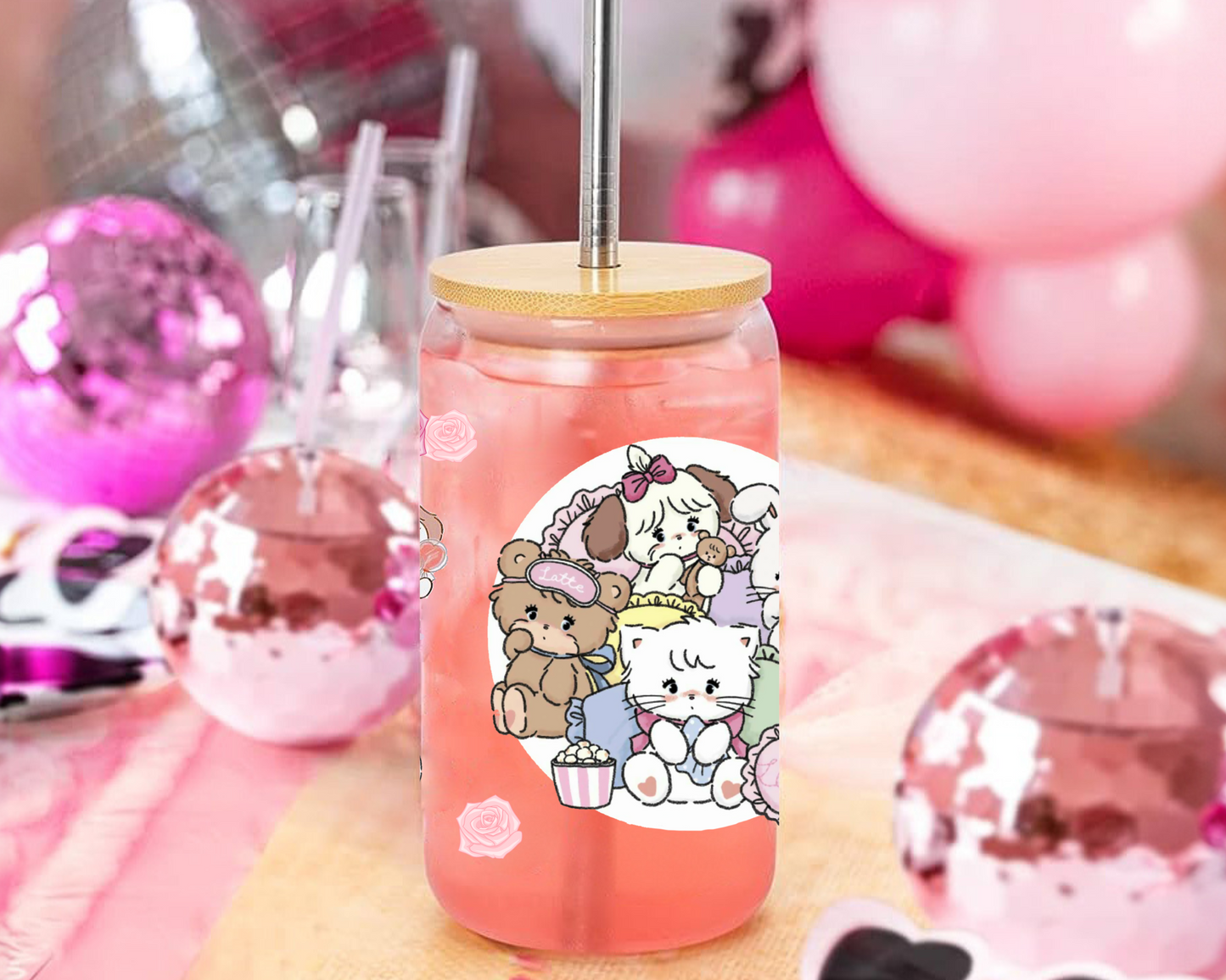 UVDTF Mikko Anime Cup Wrap, Ready to Use Glass Cup UVDTF transfers for Glass Can | Ready to Apply UVDTF wraps for Libbey Glass
