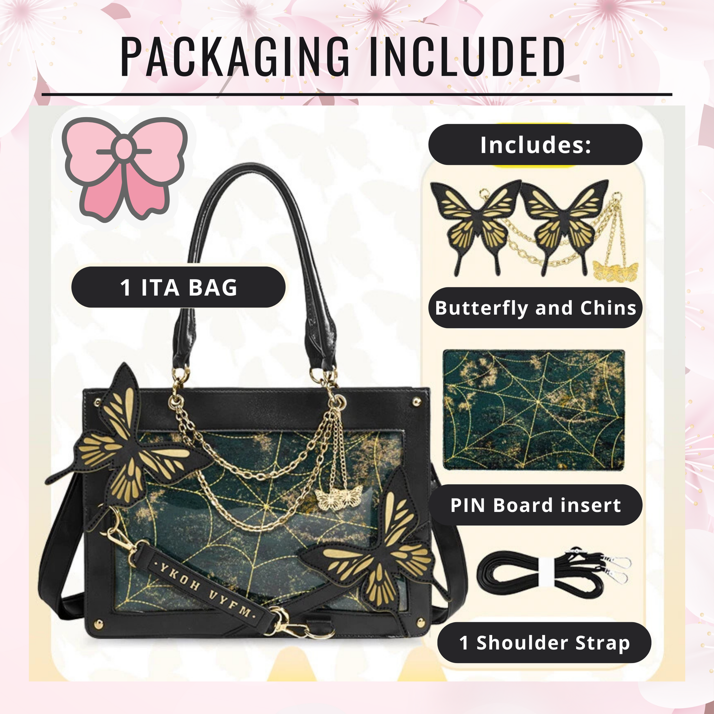 Butterfly  ita bag, anime ita bag, kawaii display bag, enamel pin ita bag, Butterfly ita bag, fantasy cosplay bag, kawaii ita crossbody
