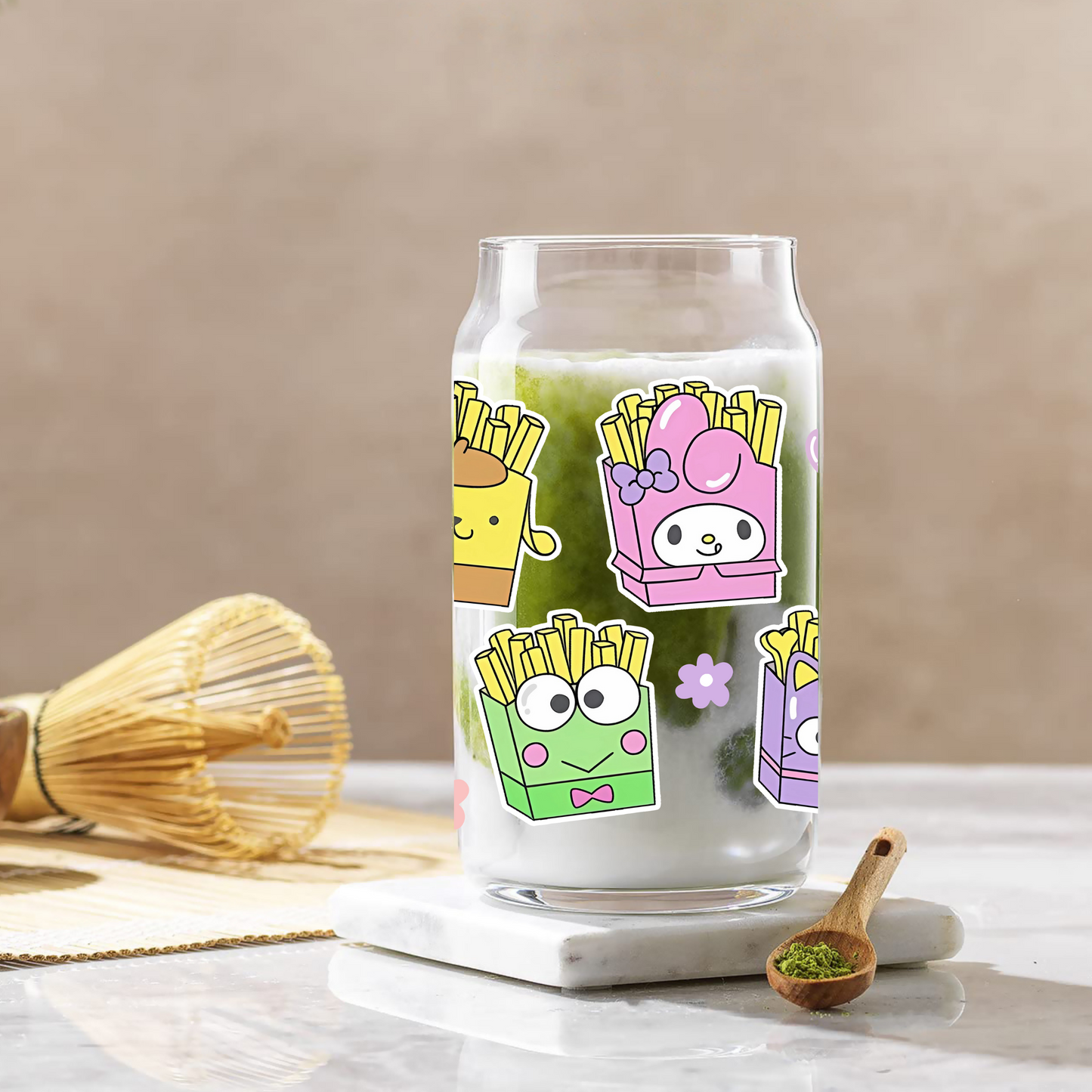Sanrio-Sanrio Fries Anime 16oz Beer Can Glass with Straw and Lid