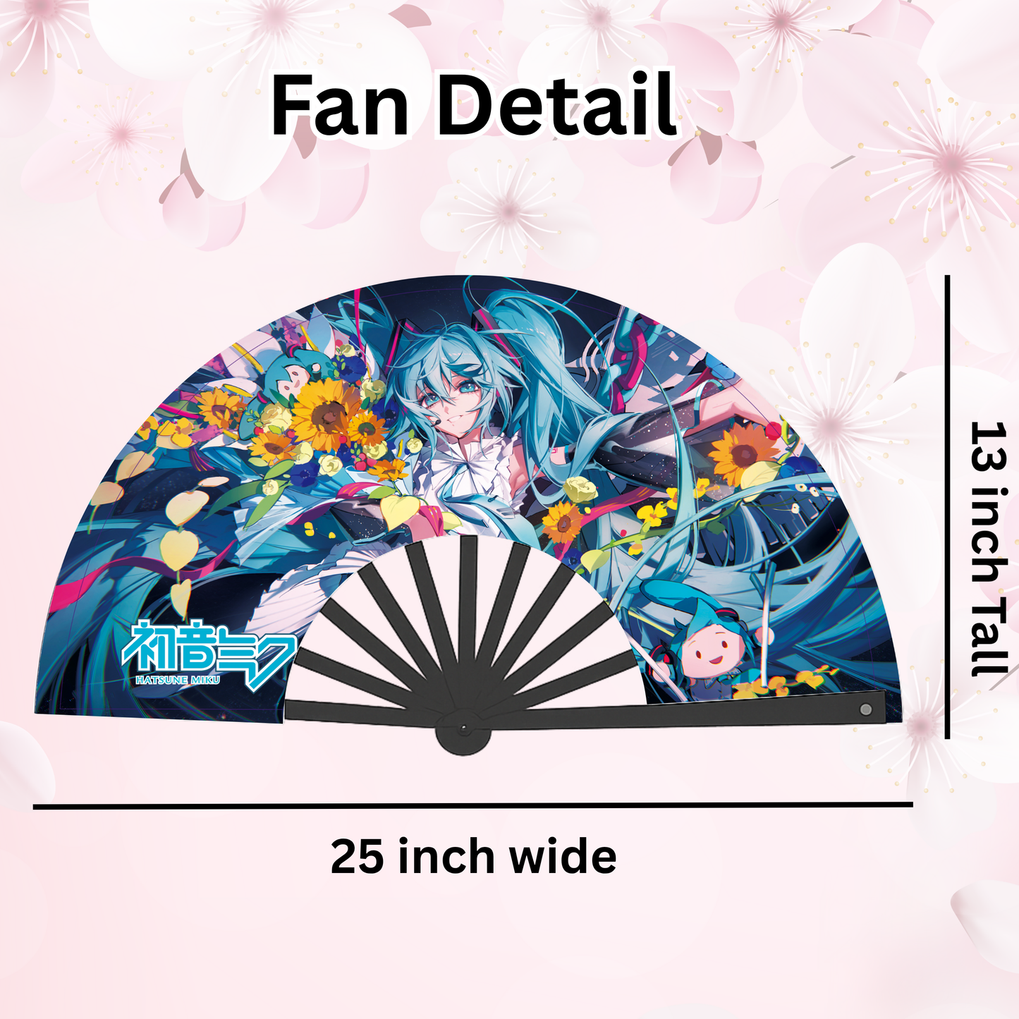 Hatsune Miku Anime Clack Fan, Anime Rave Clack Fan, Anime Party Clack Fan, Club fan, UV glow fan, Snap fan, festival fan, 13 inch Fan