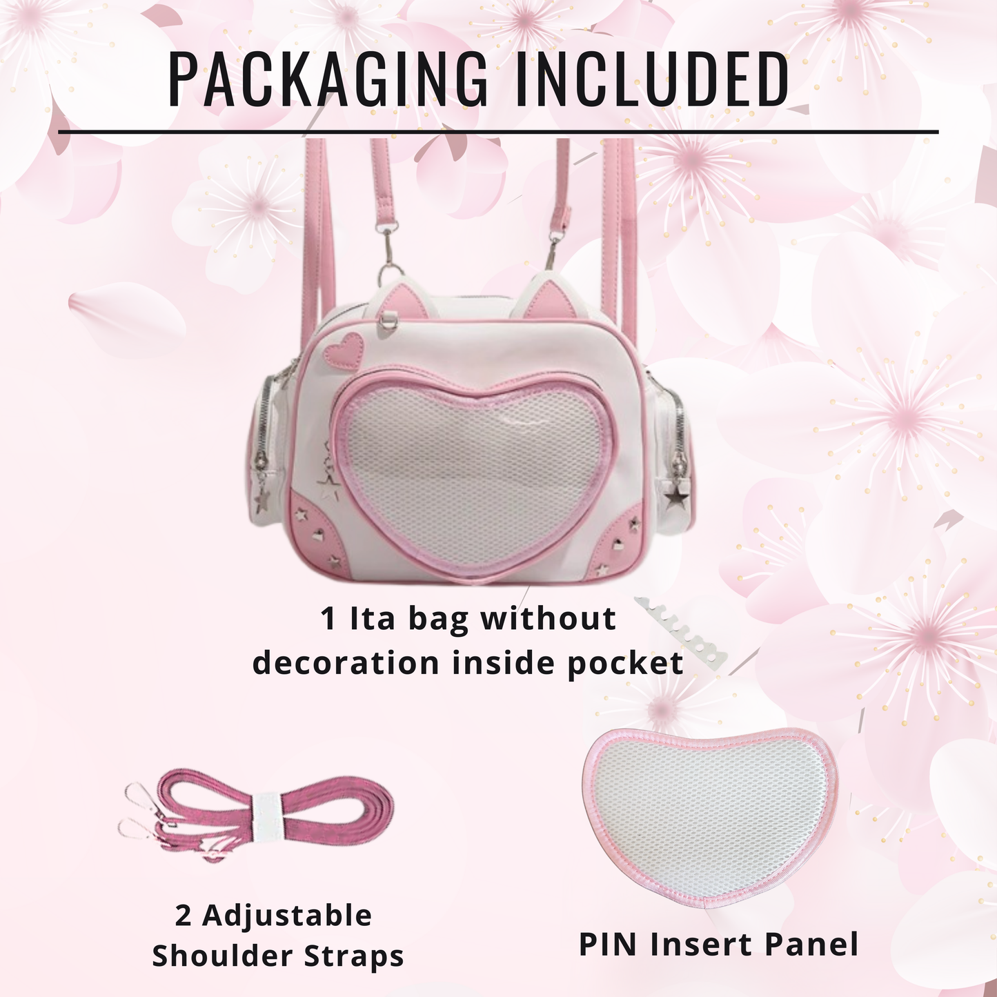 Pink Heart ITA cross body bag & backpack, kawaii Ita bag, enamel pin ita bag, PU leather ita bag, cosplay bag, anime convention ita bag