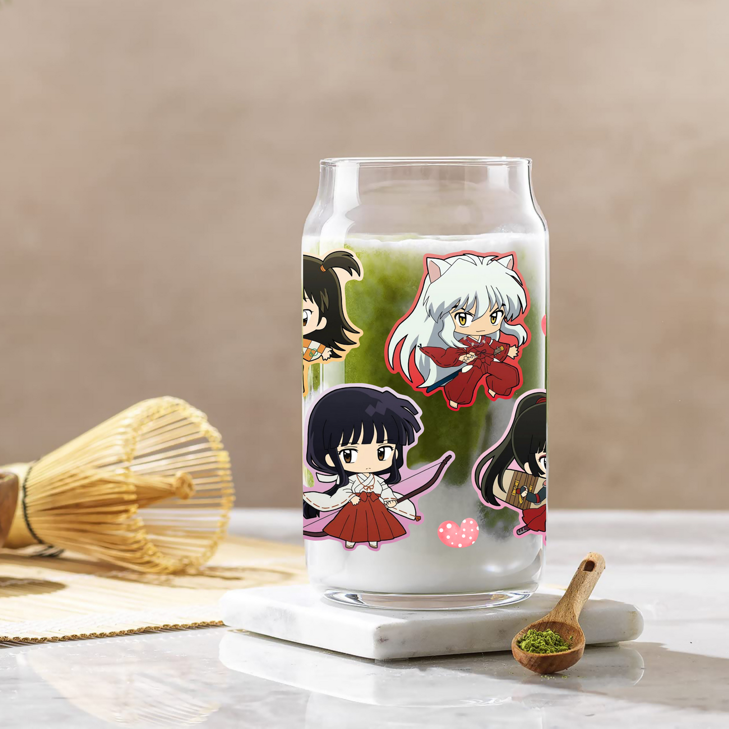 Inuyasha All Stars Anime 16oz Beer Can Glass with Straw and Lid