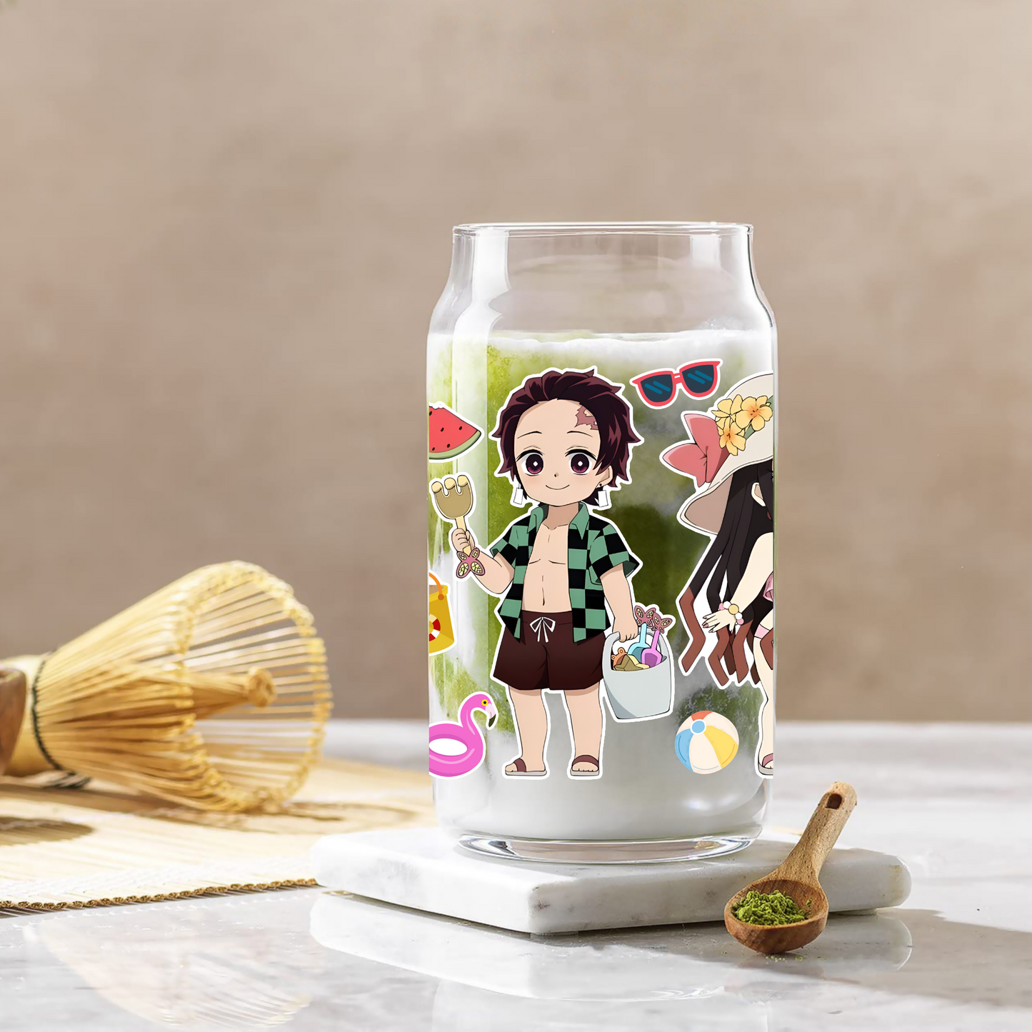 Demon Slayer- Summer Time Anime 16oz Beer Can Glass with Straw and Lid