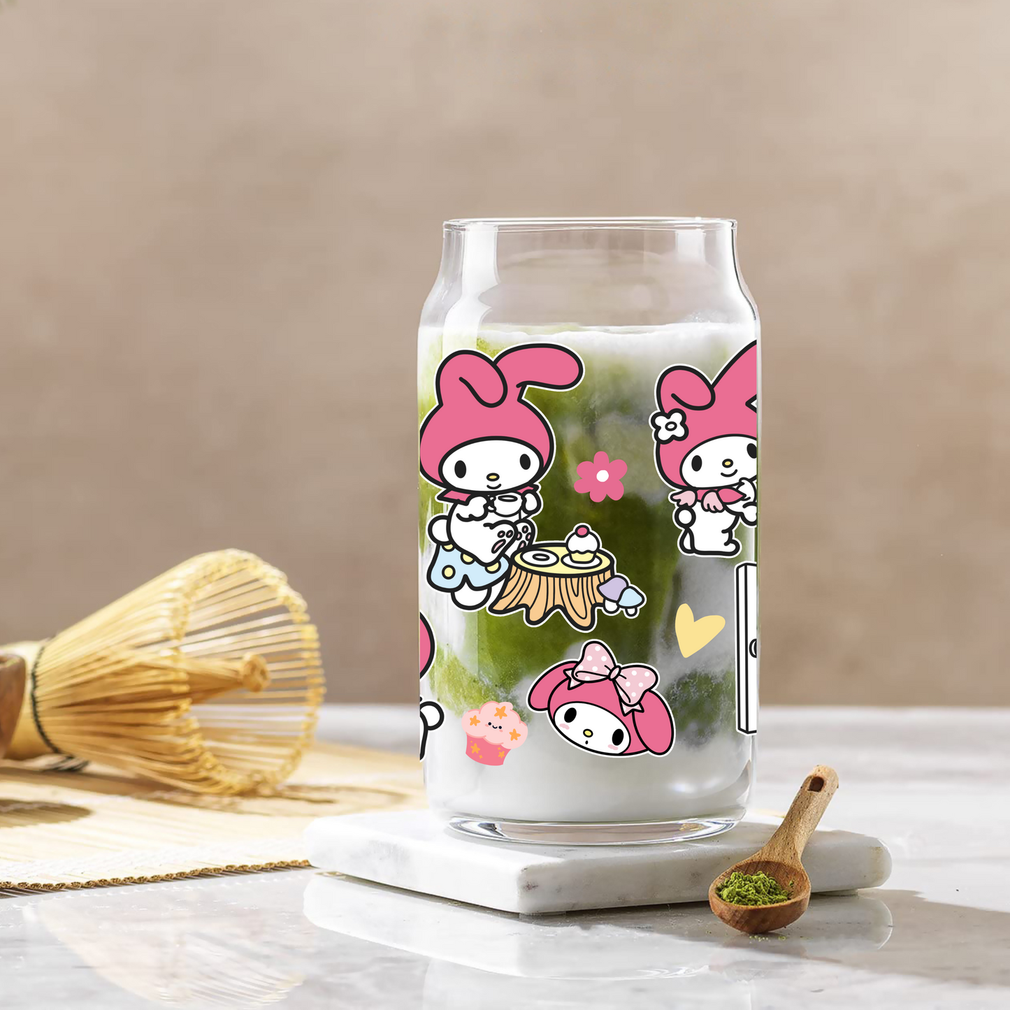 My Melody Anime 16oz Beer Can Glass with Straw and Lid
