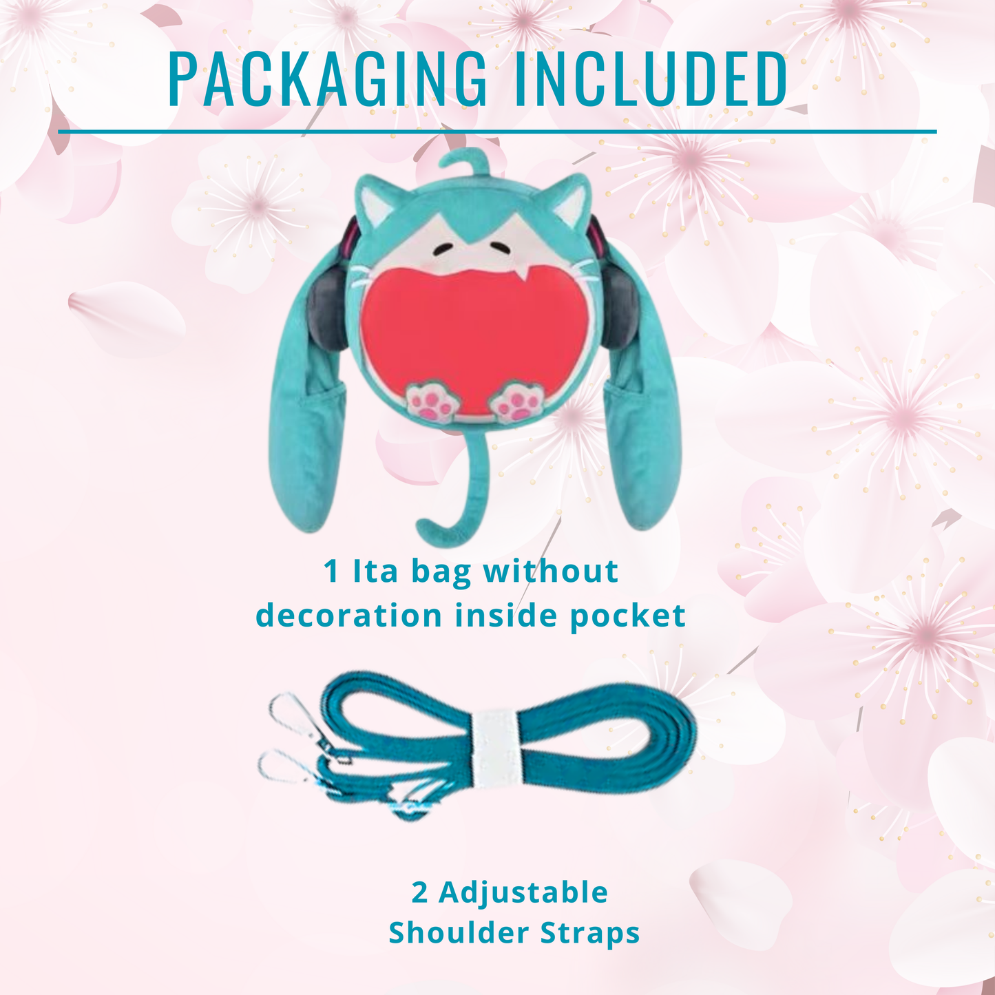 Large Hatsune Miku Cat Face Plush ITA Backpack, Adjustable Strap Bag, convertible cross body & backpack ita bag Kawaii Anime Backpack