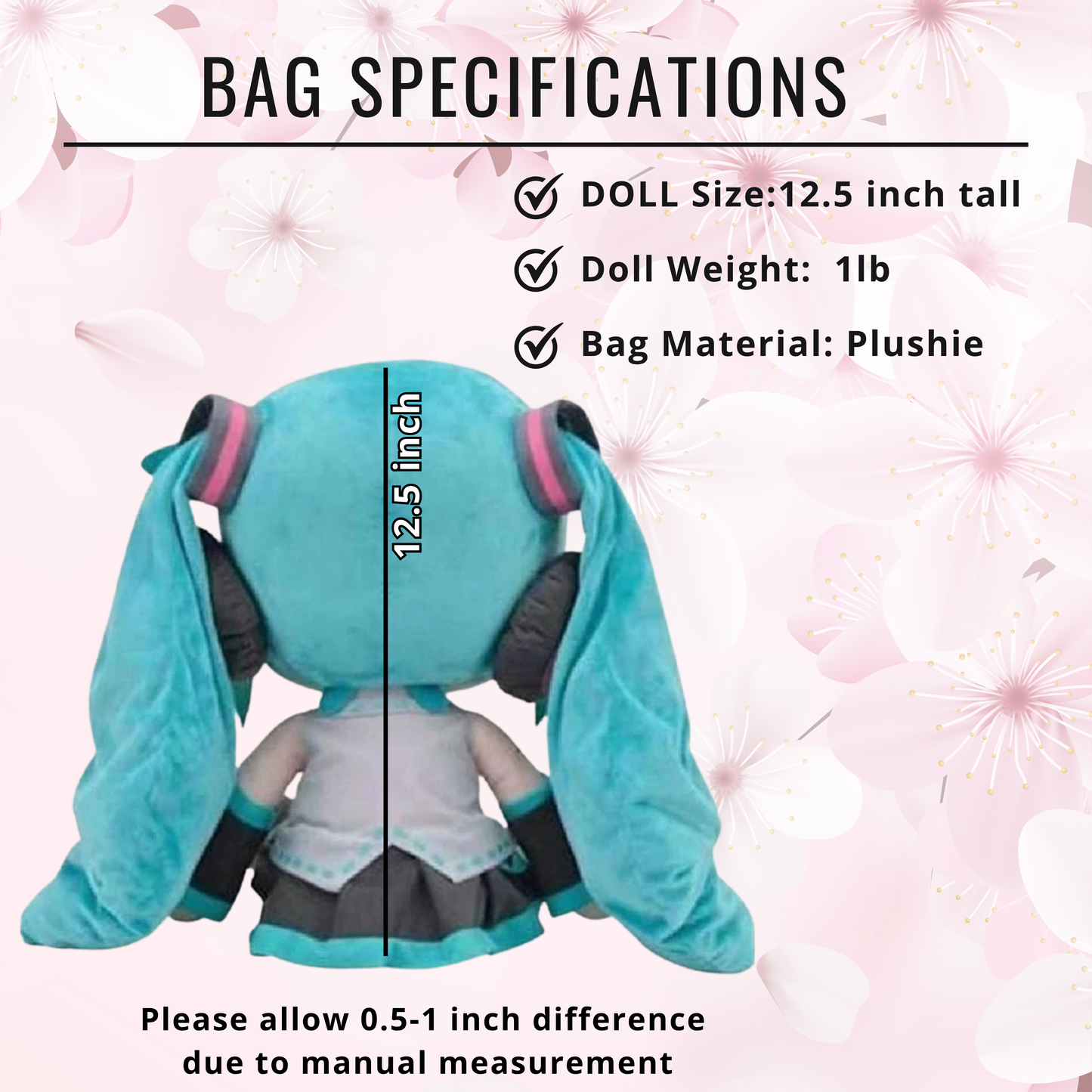 Hatsune Miku 12.5" Plush Doll – Original Miku and Sakura Miku soft Collectible Anime Plush Toy