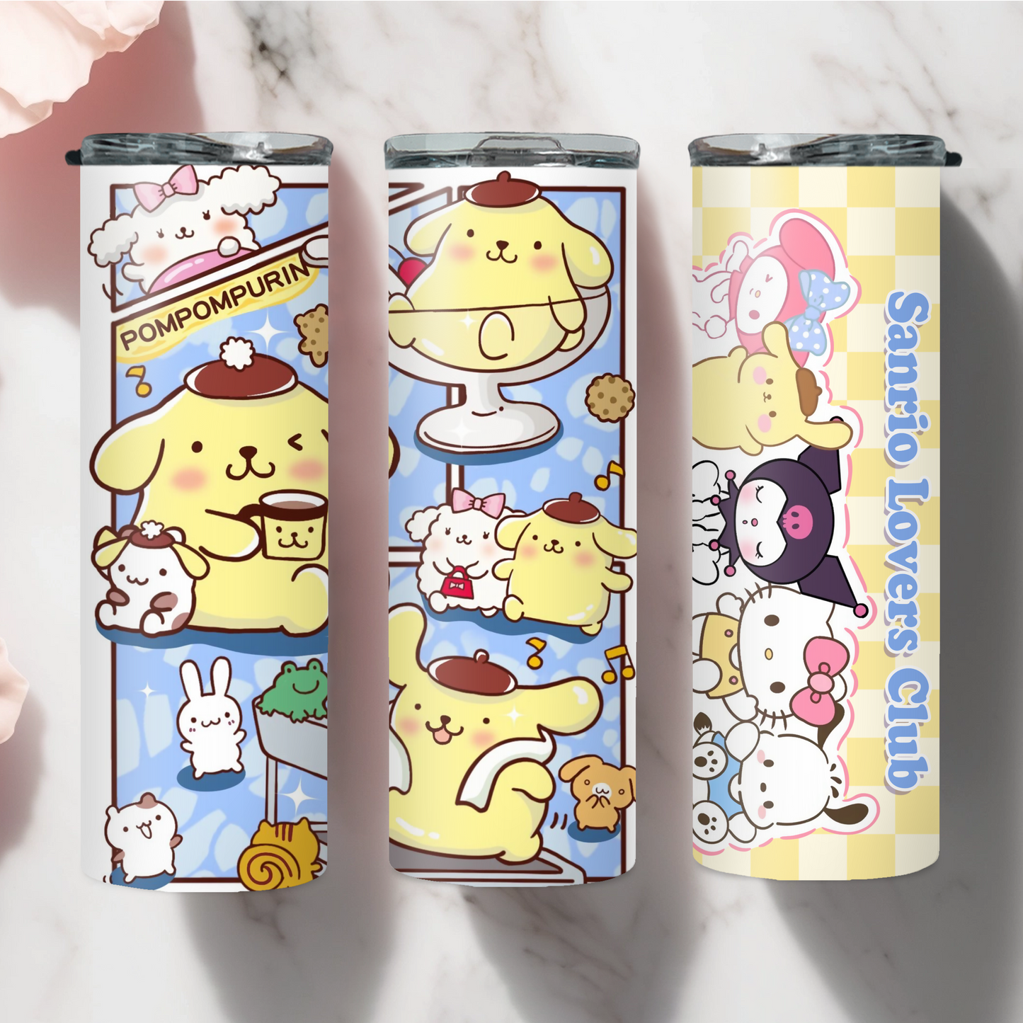 Sanrio- Pompompurin Anime 20oz Tumbler with Straw and Lid