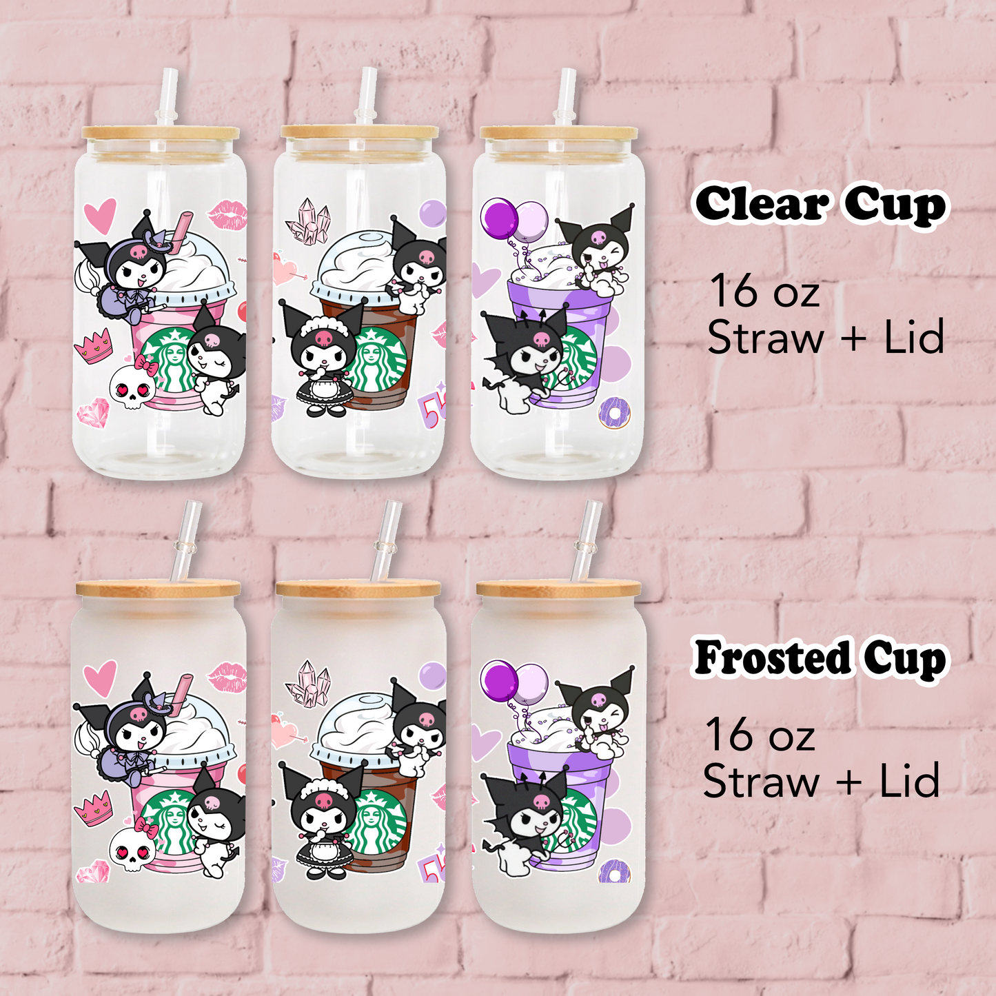 Kuromi with Starbucks Coffee cup  Anime 16oz Beer Can Glass with Straw and Lid