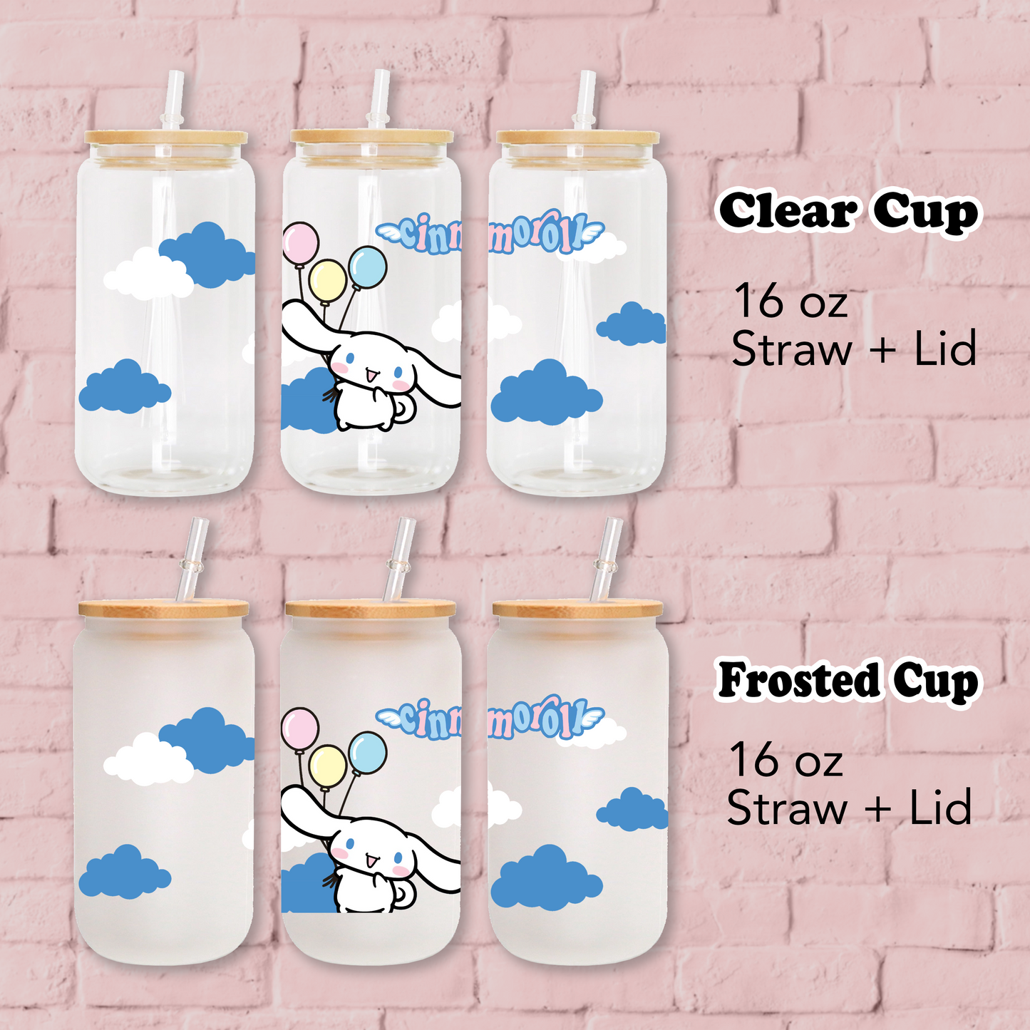 Cinnamoroll in Cloud Anime 16oz Beer Can Glass with Straw and Lid