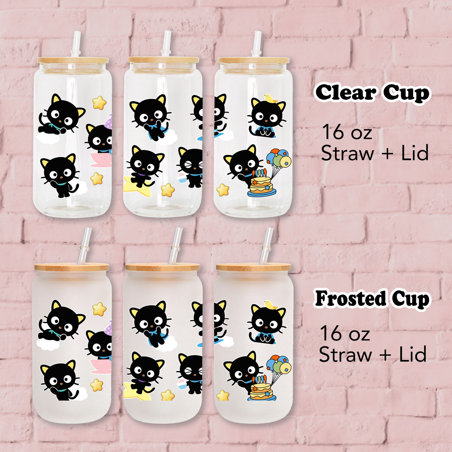 Chococat Anime 16oz Beer Can Glass with Straw and Lid