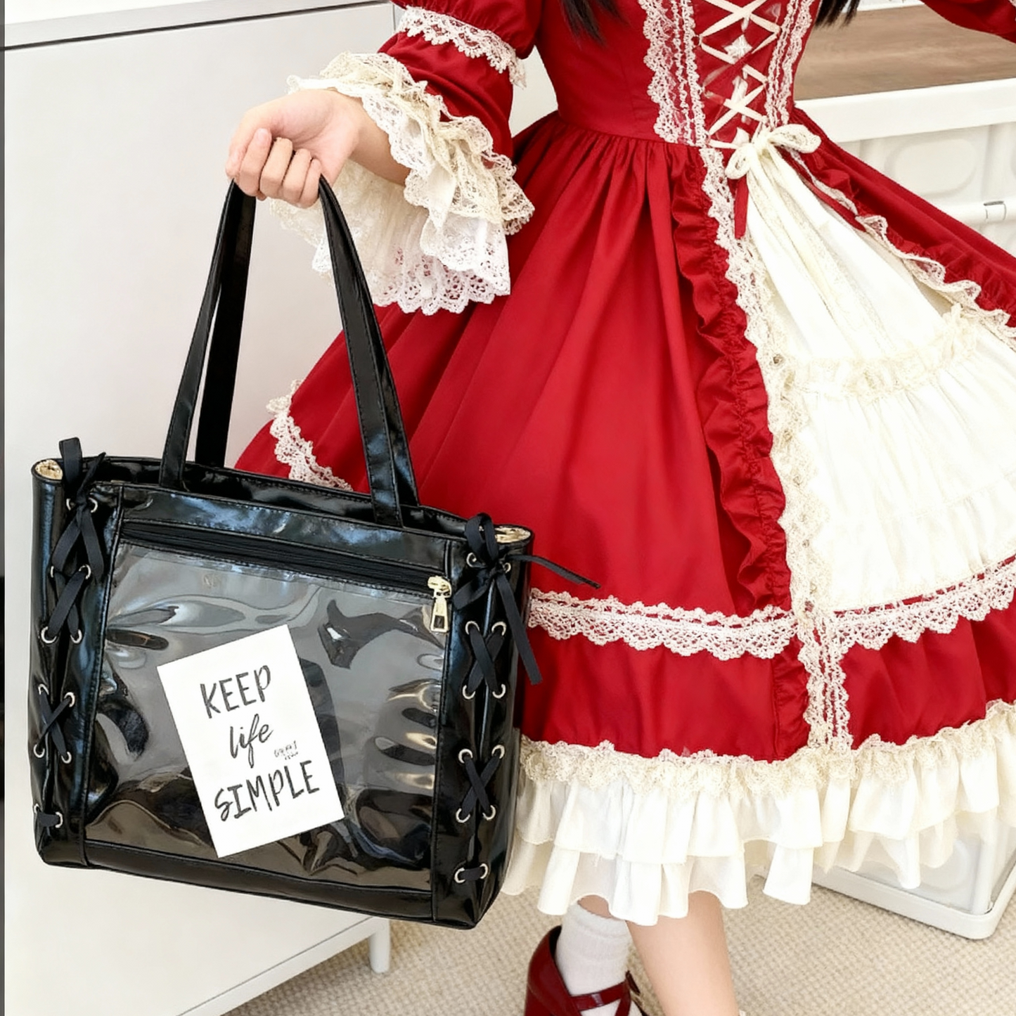 Ribbon Ita Bag Pins Display Single Shoulder Crossbody Bag PU Leather Big Capacity Tote Bag with Zipper and Insert
