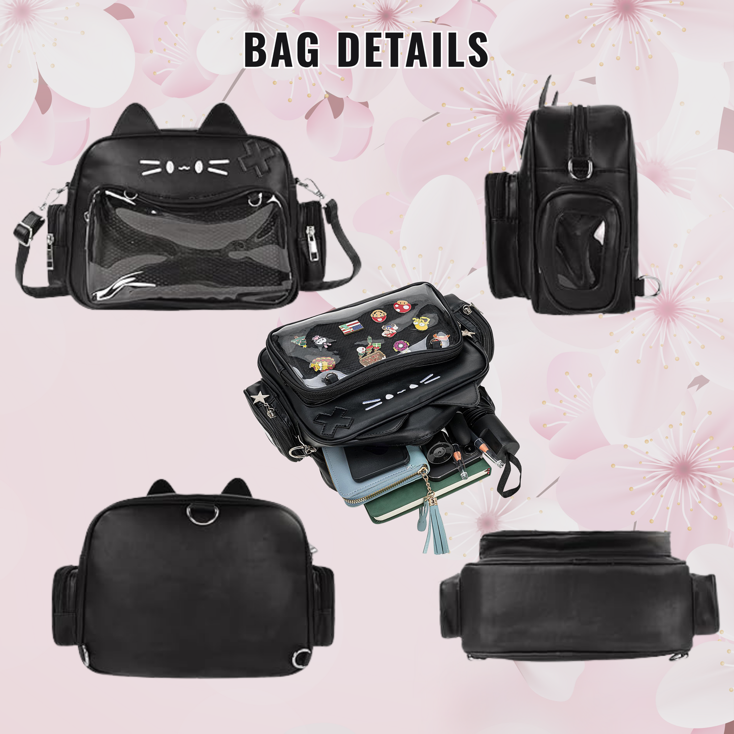 Catface ita bag & backpack, plush ita backpack, crossbody ita bag, kawaii ITA bag, enamel pin ita bag, anime convention ita bag