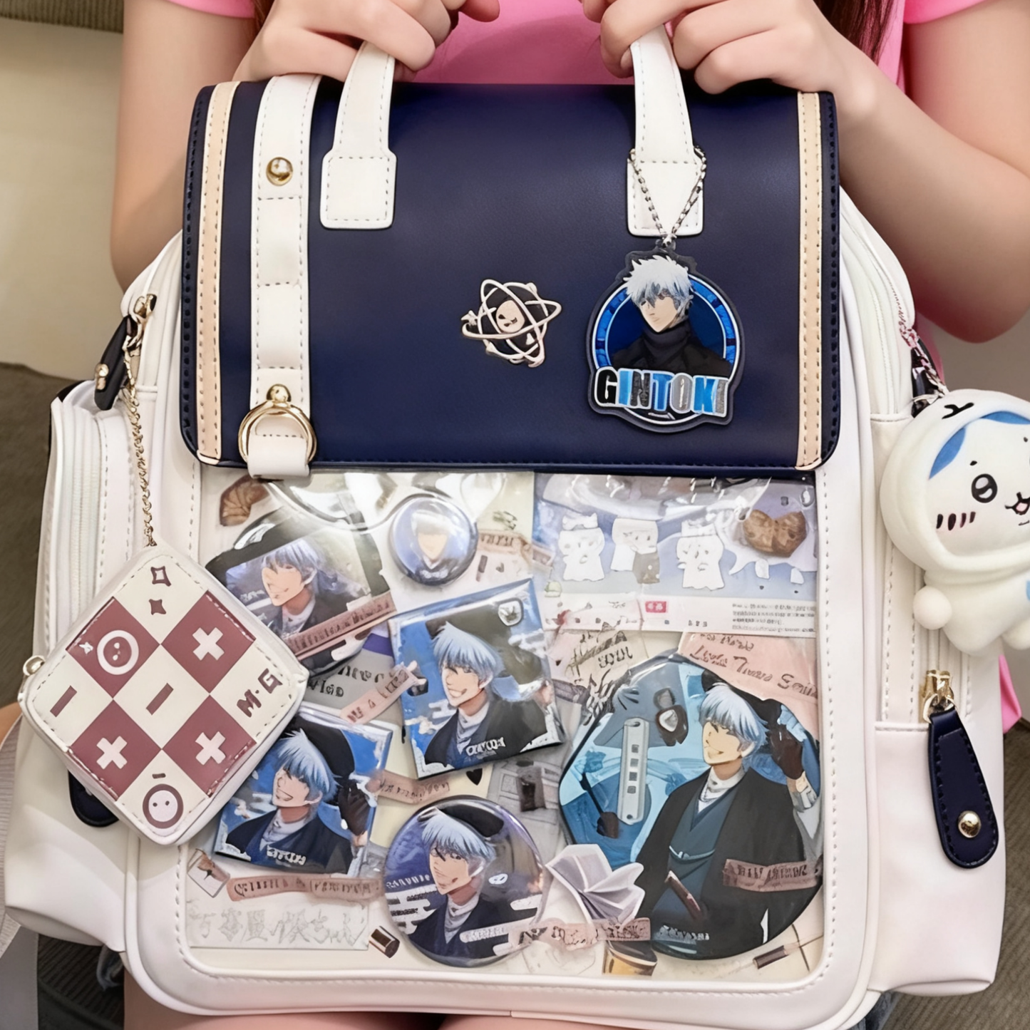 Large ita backpack with clear window, ITA Backpack,enamel pin display bag,anime convention bag, clear window ita backpack, school backpack