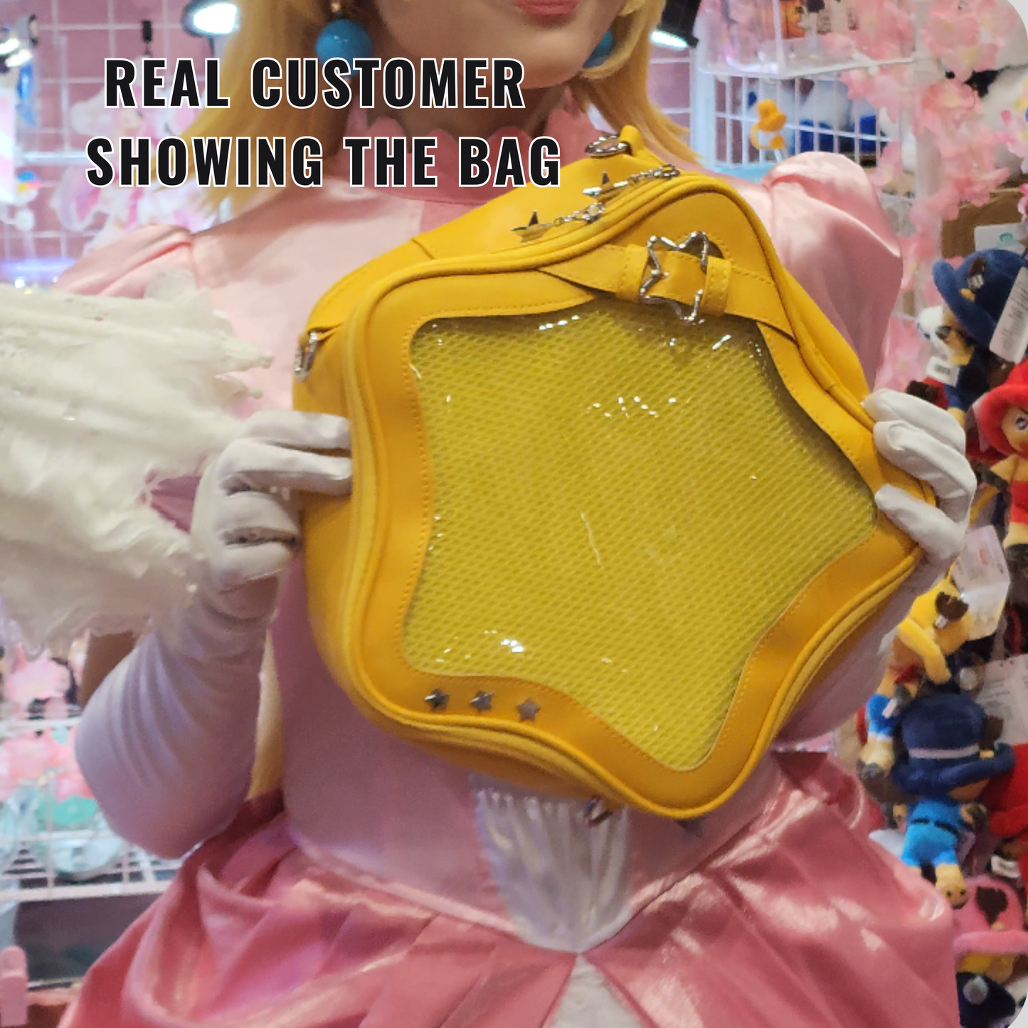 Yellow Star ITA backpack, kawaii star bag, ita backpack, enamel pin ita bag, PU leather ita bag, cosplay bag, anime convention ita bag