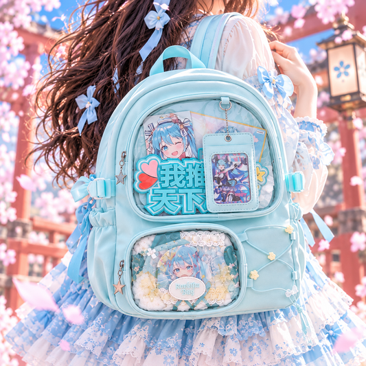 Large ita backpack with 2 clear window, ITA Backpack,enamel pin display bag,anime convention bag, clear window ita backpack, school backpack