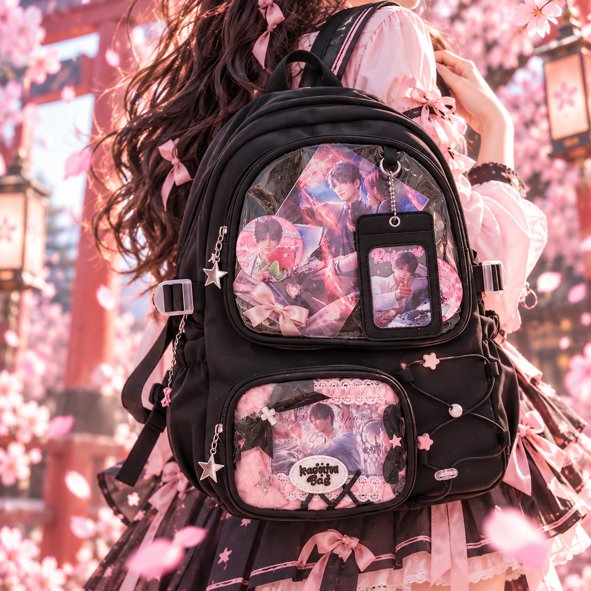 Large ita backpack with 2 clear window, ITA Backpack,enamel pin display bag,anime convention bag, clear window ita backpack, school backpack