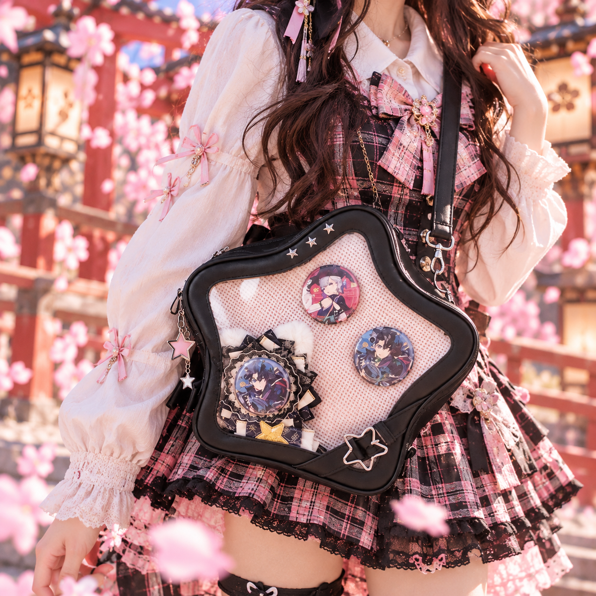 Yellow Star ITA backpack, kawaii star bag, ita backpack, enamel pin ita bag, PU leather ita bag, cosplay bag, anime convention ita bag