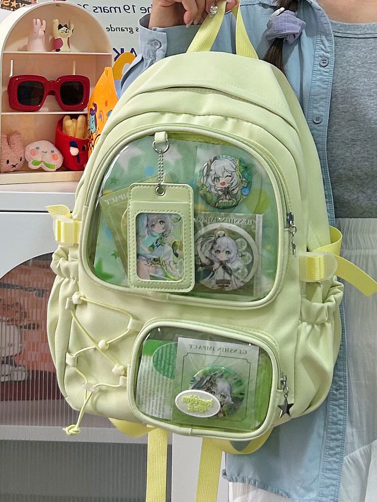 Large ita backpack with 2 clear window, ITA Backpack,enamel pin display bag,anime convention bag, clear window ita backpack, school backpack