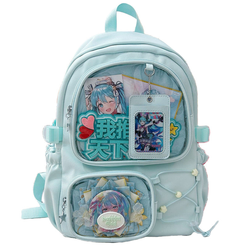 Large ita backpack with 2 clear window, ITA Backpack,enamel pin display bag,anime convention bag, clear window ita backpack, school backpack